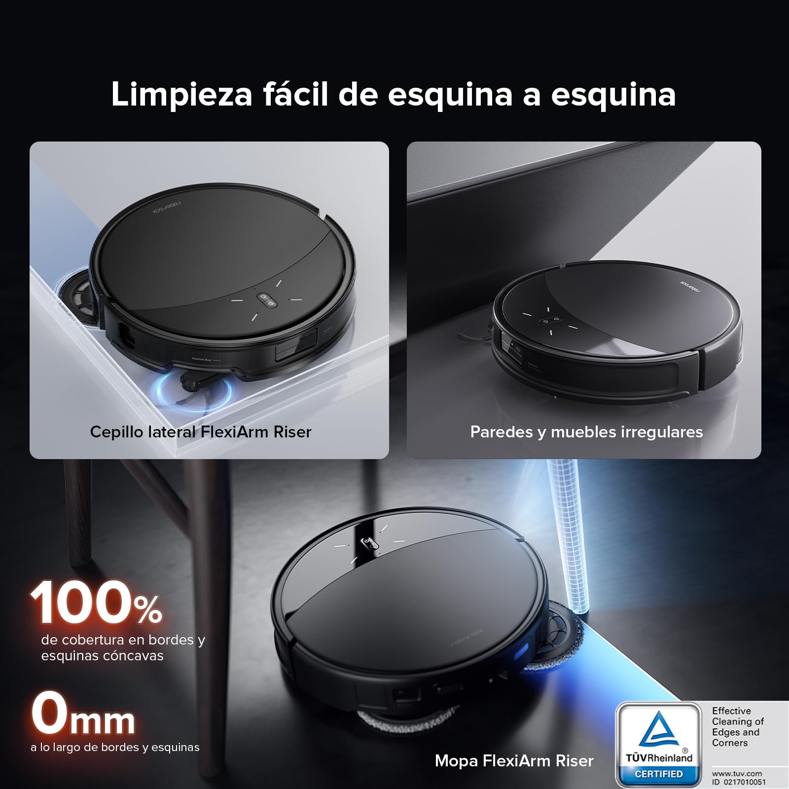 roborock Saros 10R Set Robot Aspirador 22000Pa Succión con mopa, Cuerpo Ultrafino de 7,98 cm, Obstáculo Extremo de 4 cm, Sin enredos, Vaciado Automático, Secado con Aire Caliente, Negro