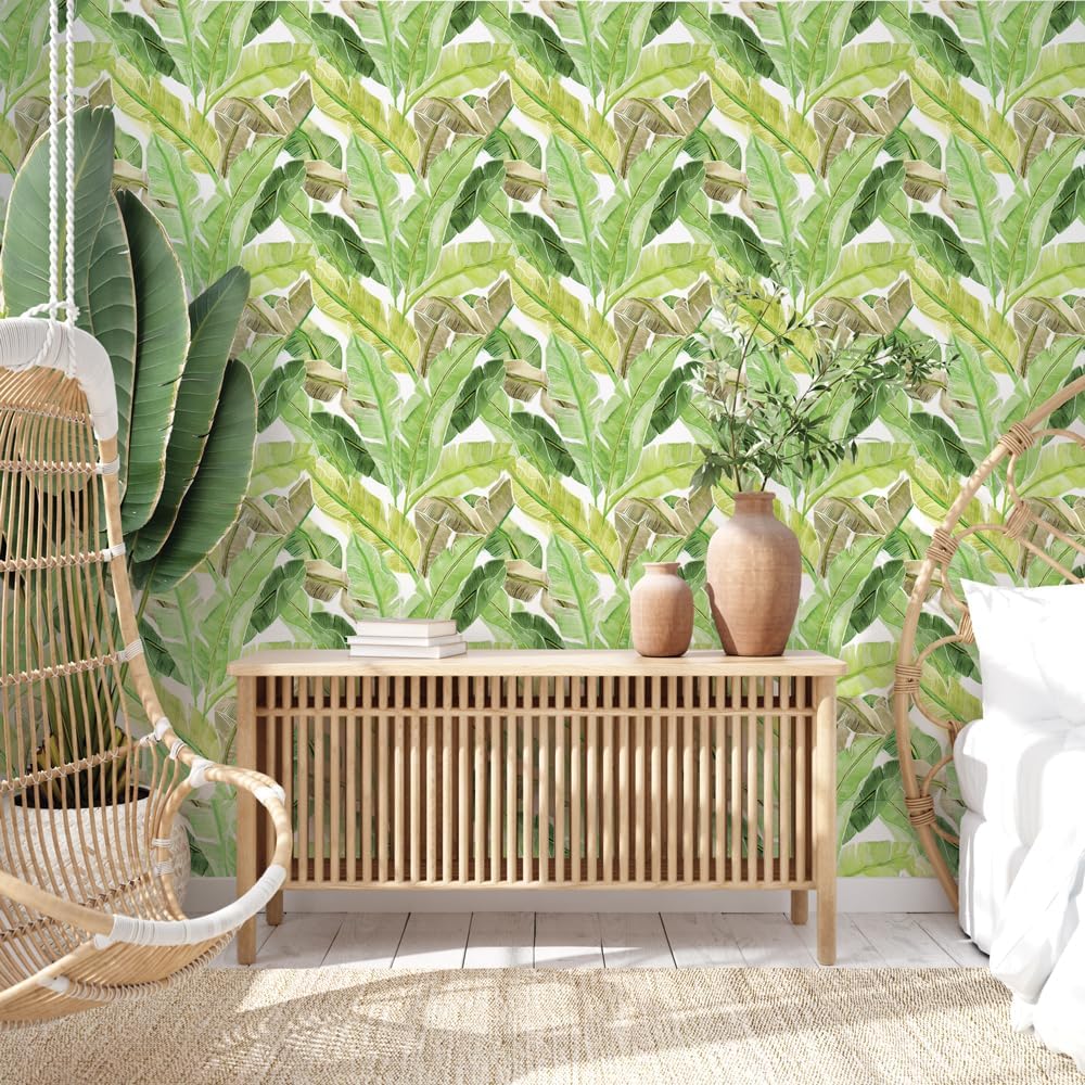 Tempaper Green Bahama Palm Removable Peel and Stick Wallpaper, 20.5 in X 16.5 ft, Made in The USA