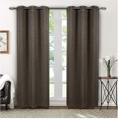 SINGINGLORY Cortinas opacas de color marrón topo para dormitorio o sala de estar, 42 x 84 pulgadas de largo, juego de 2 cortinas de lino