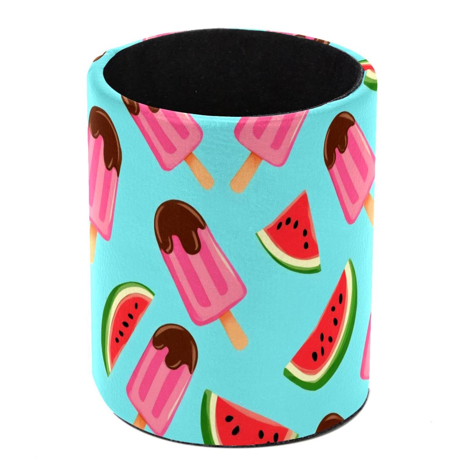 HEOEH Watermelon Pen Holder for Desk, PU Leather Pencil Holder Pen Cup Marker Holder Makeup Brush Holders, Desk Accessories & Workspace Organizers for Home, Office