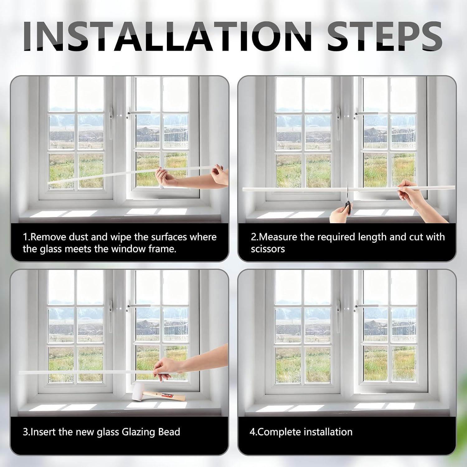 25 Pack 72" Window Glazing Bead Snap in Vinyl Window Glazing Bead Frame Snap Vinyl Trim Weather Resistant for Commercial Home Residential Use, 13/32" x 29/64" x 7/64" White