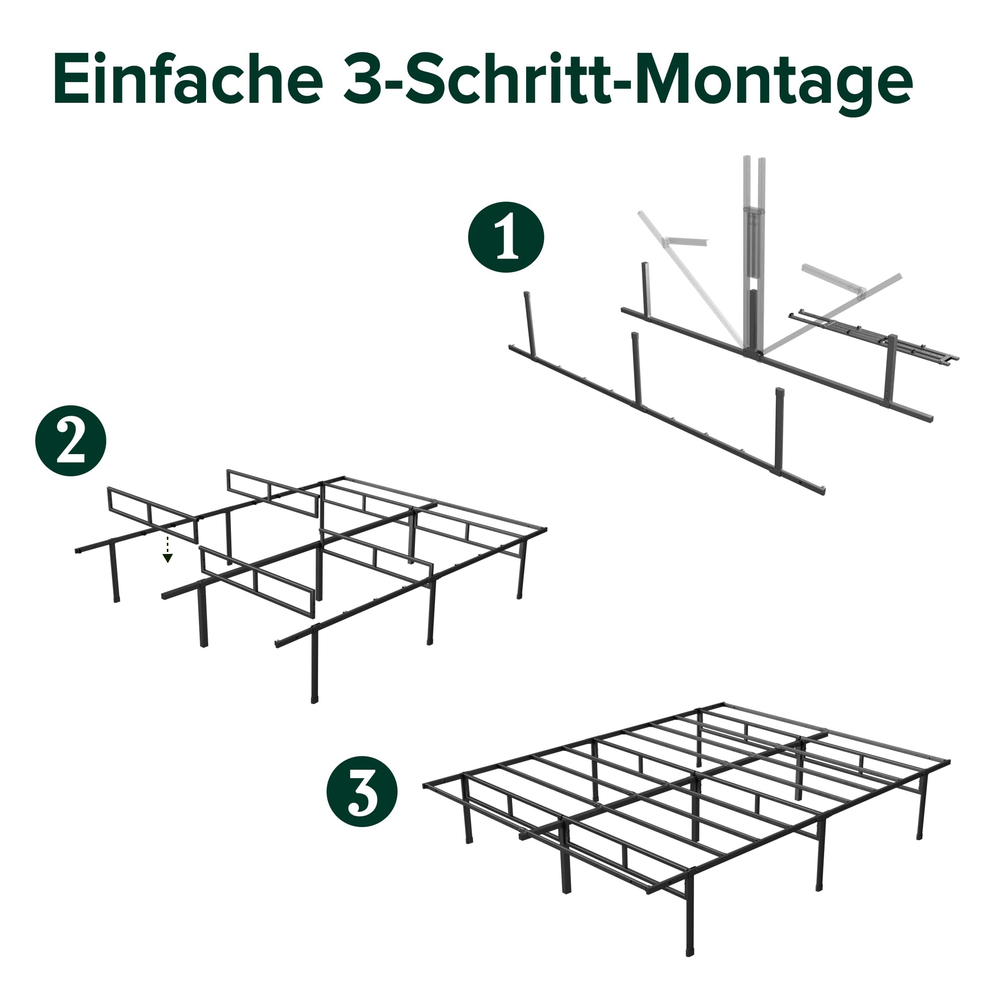 Zinus Justin Bett 90x200 cm - Höhe 36 cm mit Stauraum unter dem Bett - Metall Plattform Bettgestell - Schwarz