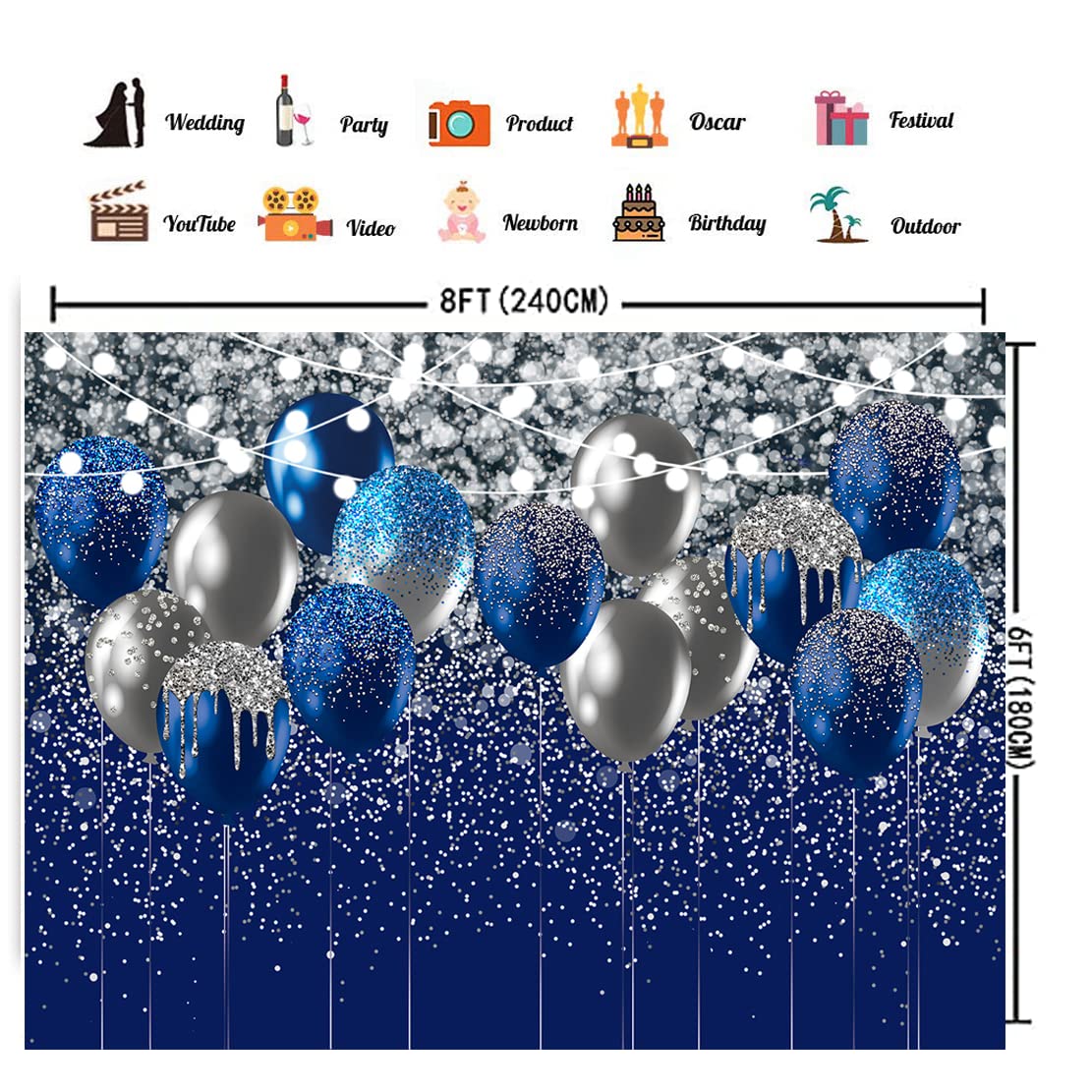 CHAIYA Fotohintergrund Vinyl – 2,8 X 1,8 M, Blau, Für Fotos Von Familie, Geburtstag, Abschlussfeiern