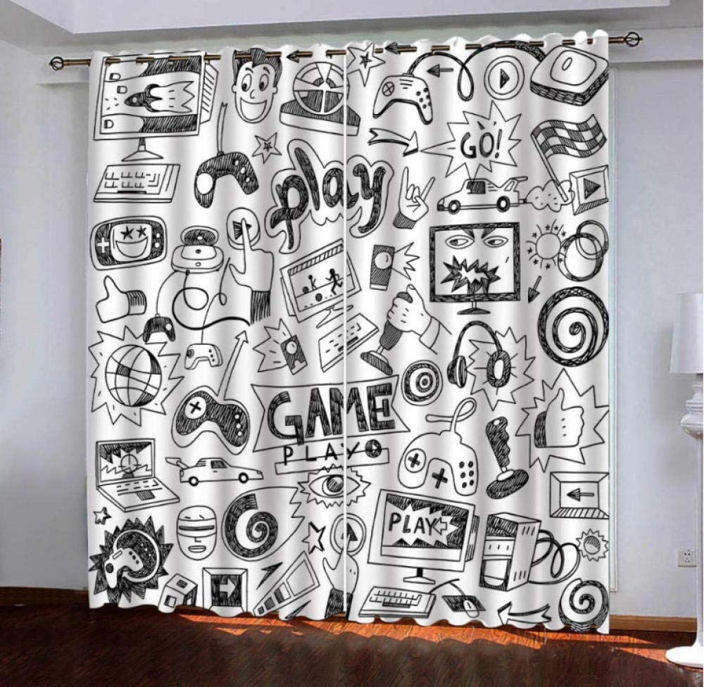 Blackout Ojal Superior Cortinas - Patrón De Juego De Dibujos Animados para Familia Niños Adolescentes Utilizado En Dormitorio, Habitación Infantil O Cuarto De Estar,Se Vende como 2 Paneles