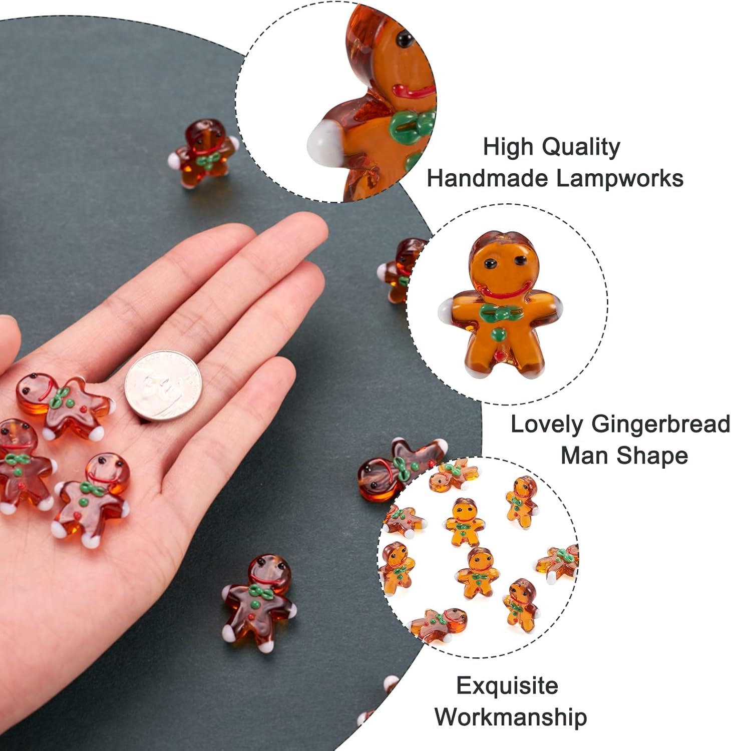Cheriswelry 20Pcs/Strand Gingerbread Man Christmas Lampwork Glass Beads Christmas Theme Loose Spacer Beads 27~28mm for DIY Necklace Bracelet Earring Craft Jewelry Making
