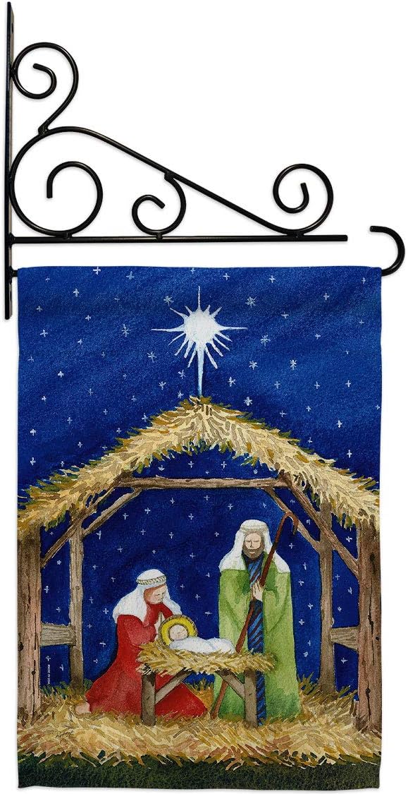 Nativity of Jesus Garden Flag Set Wall Holder Wintertime Three King Religious Holy Family Season Christian Small Decorative Gift Yard House Banner Made In USA 13 X 18.5