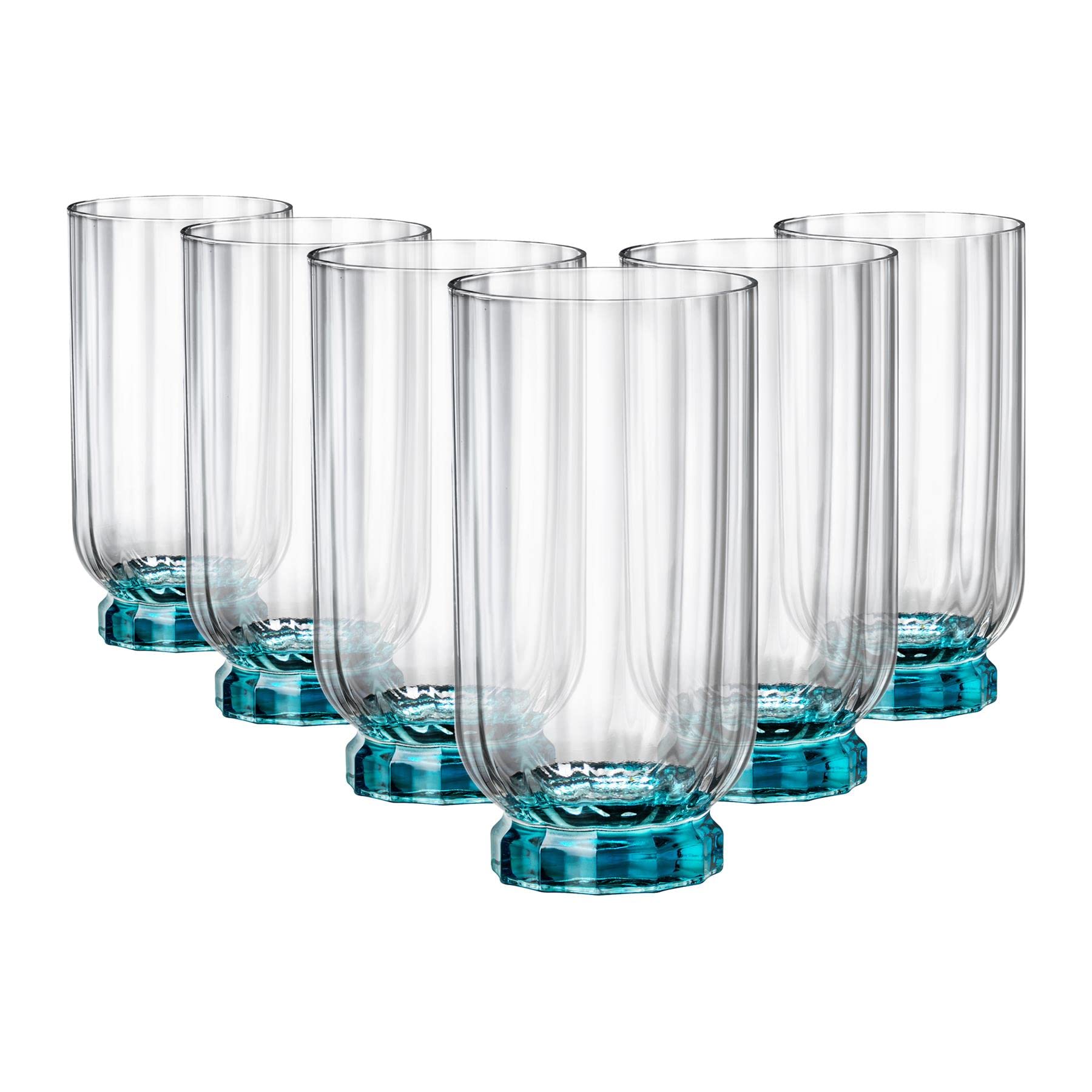 Rocco Bormioli Bormioli Rocco Florian Set of 6 Glass Glasses, Blue Foot, for Long Drink, 43cl