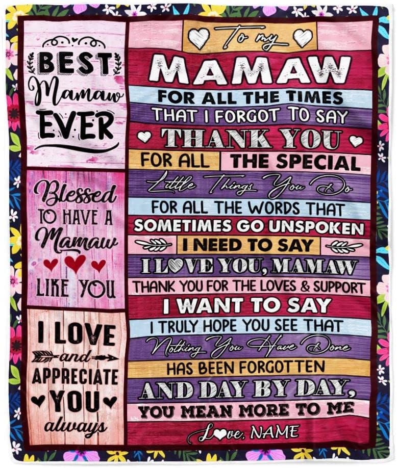 Personalized Mamaw Blanket from Granddaughter Grandson Thank You for The Love Mamaw Mothers Day Birthday Christmas Customized Bed Fleece Throw Blanket (60 x 80 in Adult Size)