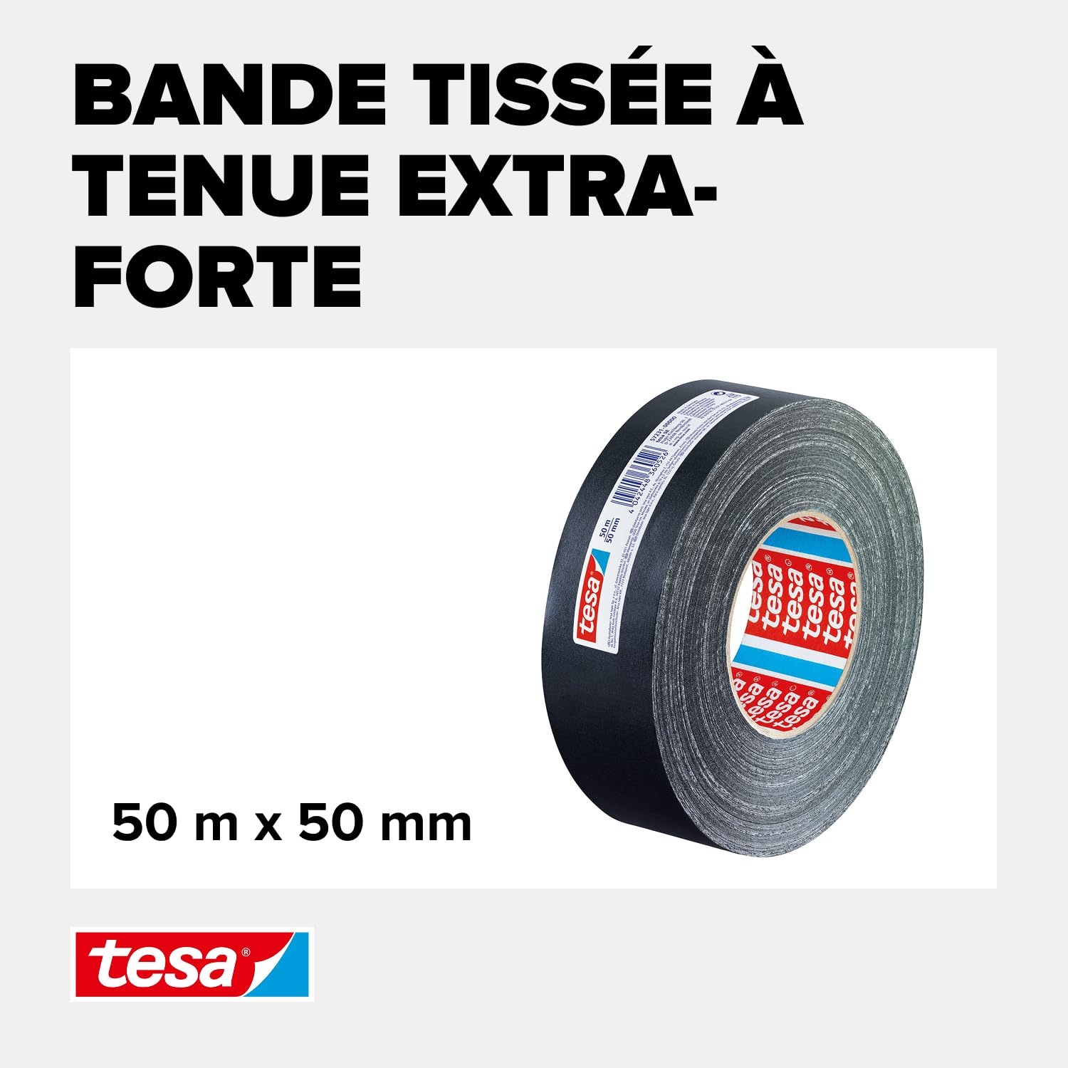 tesa extra Power Perfect Ruban adhésif tissé- Noir - 50 m x 50 mm