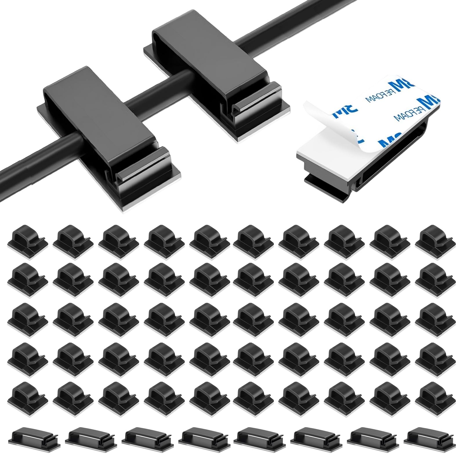 60Pcs Adhesive Cable Clips, Cable Clips, Durable and Sturdy Cable Tidy Clips, Wire Clips for Cables Applicable To Stage Cables/TV/Computer/Walls/Cabinets/Laptops/Home/Office(Black)