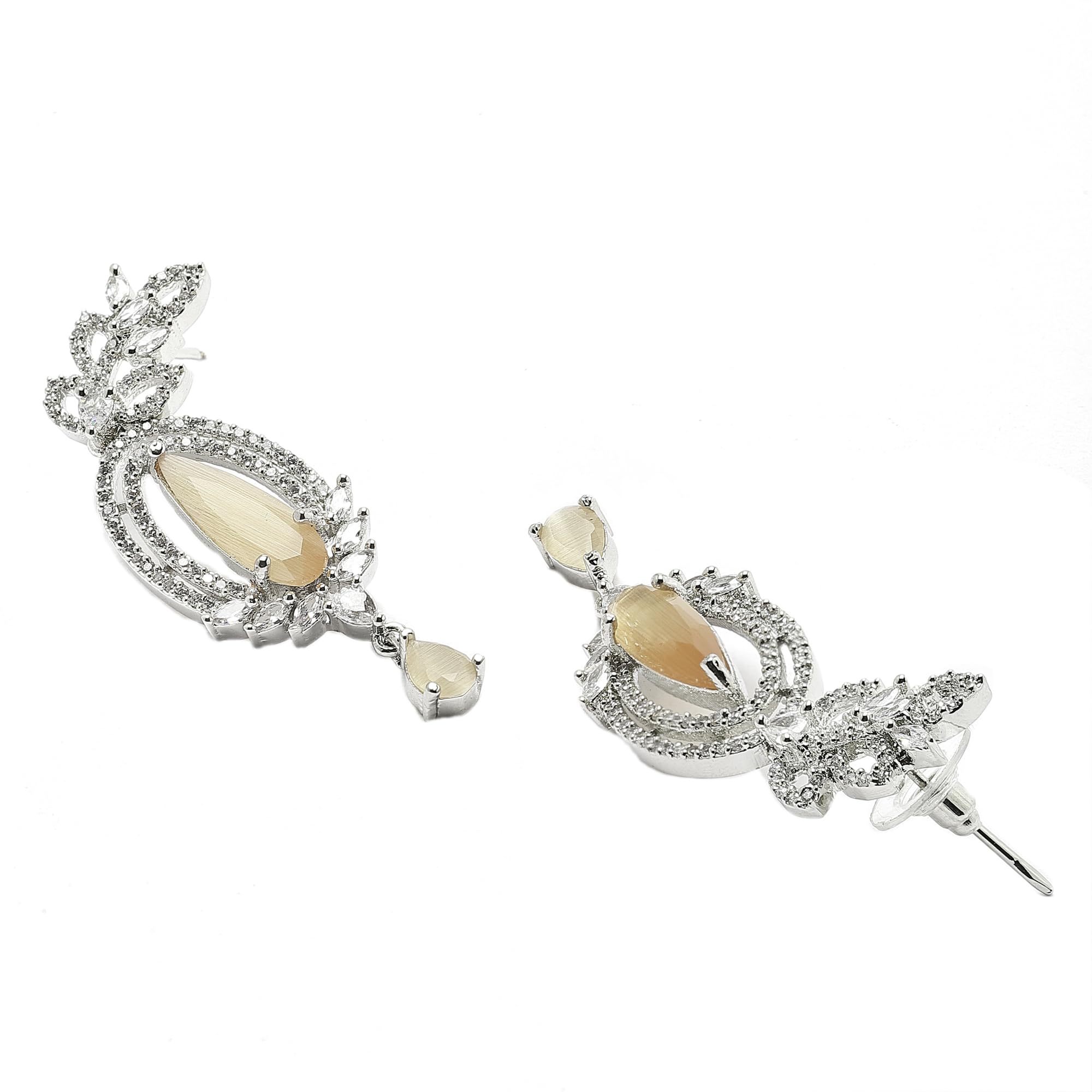 Rhodium-Plated American Diamond Drop Earrings