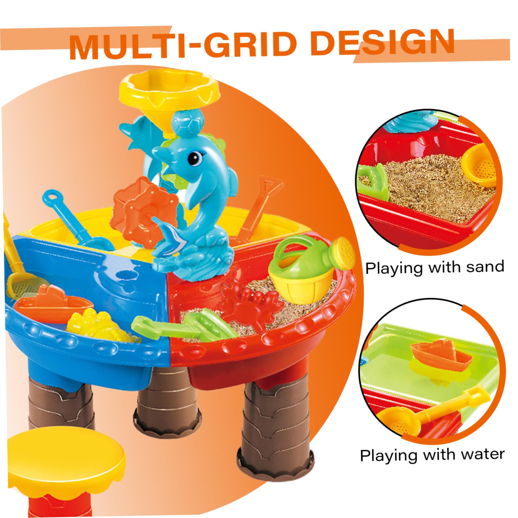 Mesa freática 1 Juego de Mesa de Arena Colorida con Lindo delfín ABS sensorial Interactivo Desarrollo Entre Padres e Hijos Agua y Arena para Interior al Aire Libre Playa Redonda