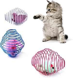 IUHKBH Cat Spring Balls, 3 Pcs Stretchable Cat Springs Toys Interactive Caged Rats Rolling Cat Balls Cat Toys