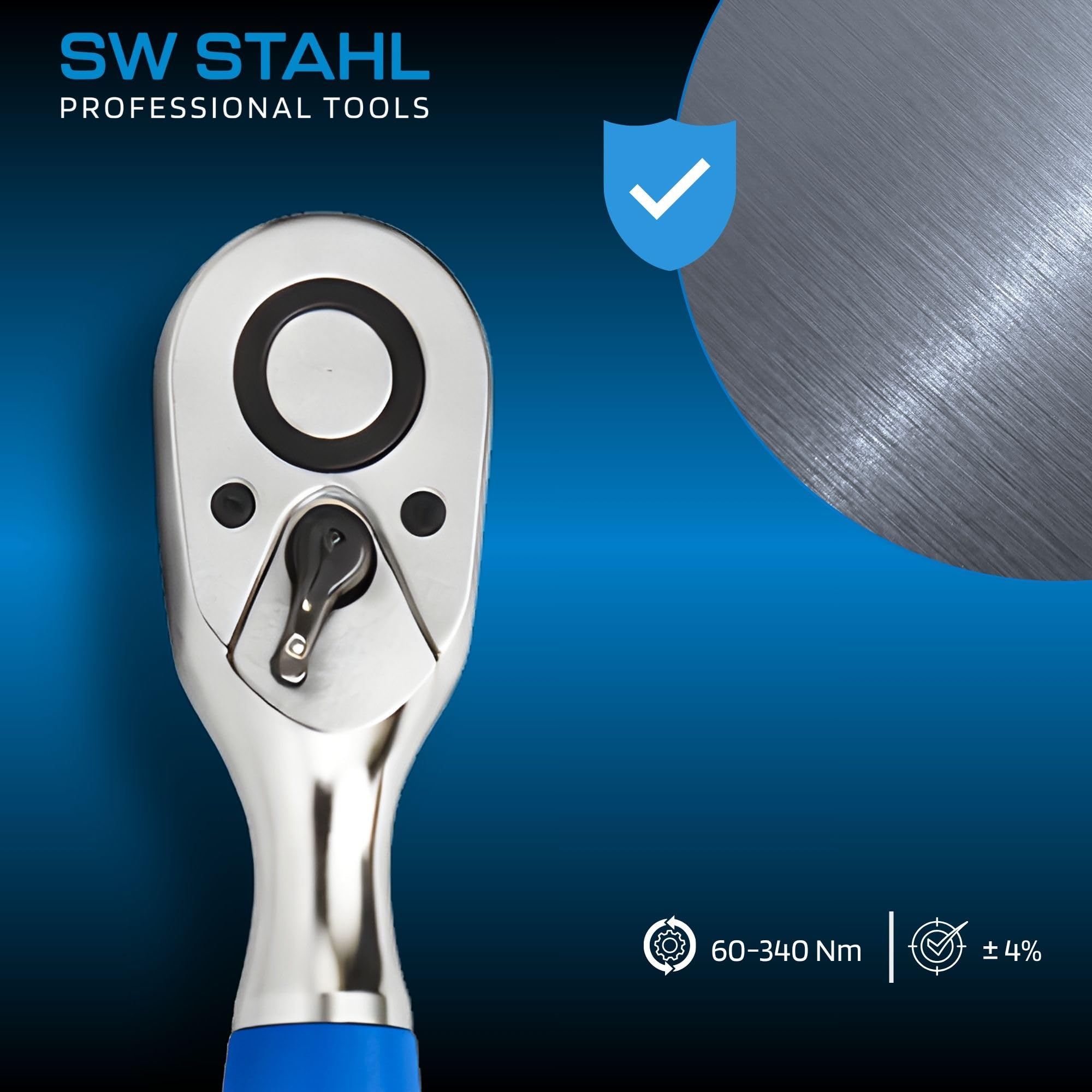 SW-Stahl 03875L Llave Dinamométrica 1/2 Pulgadas 60-340 Nm para Coche | Carraca de acero cromo vanadio de 12,5 mm, escala de 0,1 Nm, 48 dientes, ideal para cambio de neumáticos y taller