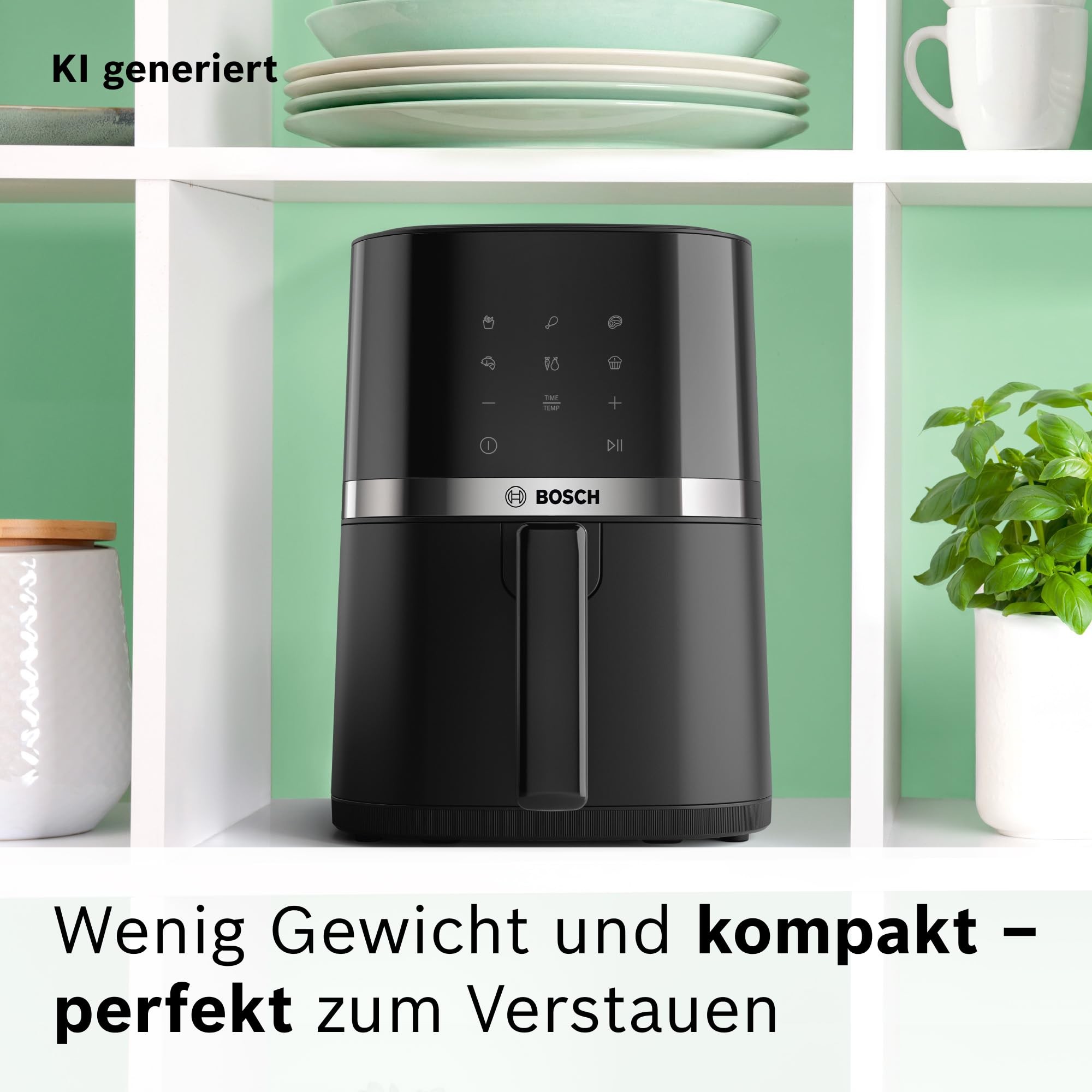 Bosch Heißluftfritteuse Serie 2, 4 L großer Korb für bis zu 2 Personen, Kleine Heißluftfritteuse, 6 Programme, Schwarz, 1.300 Watt, MAF24AB0