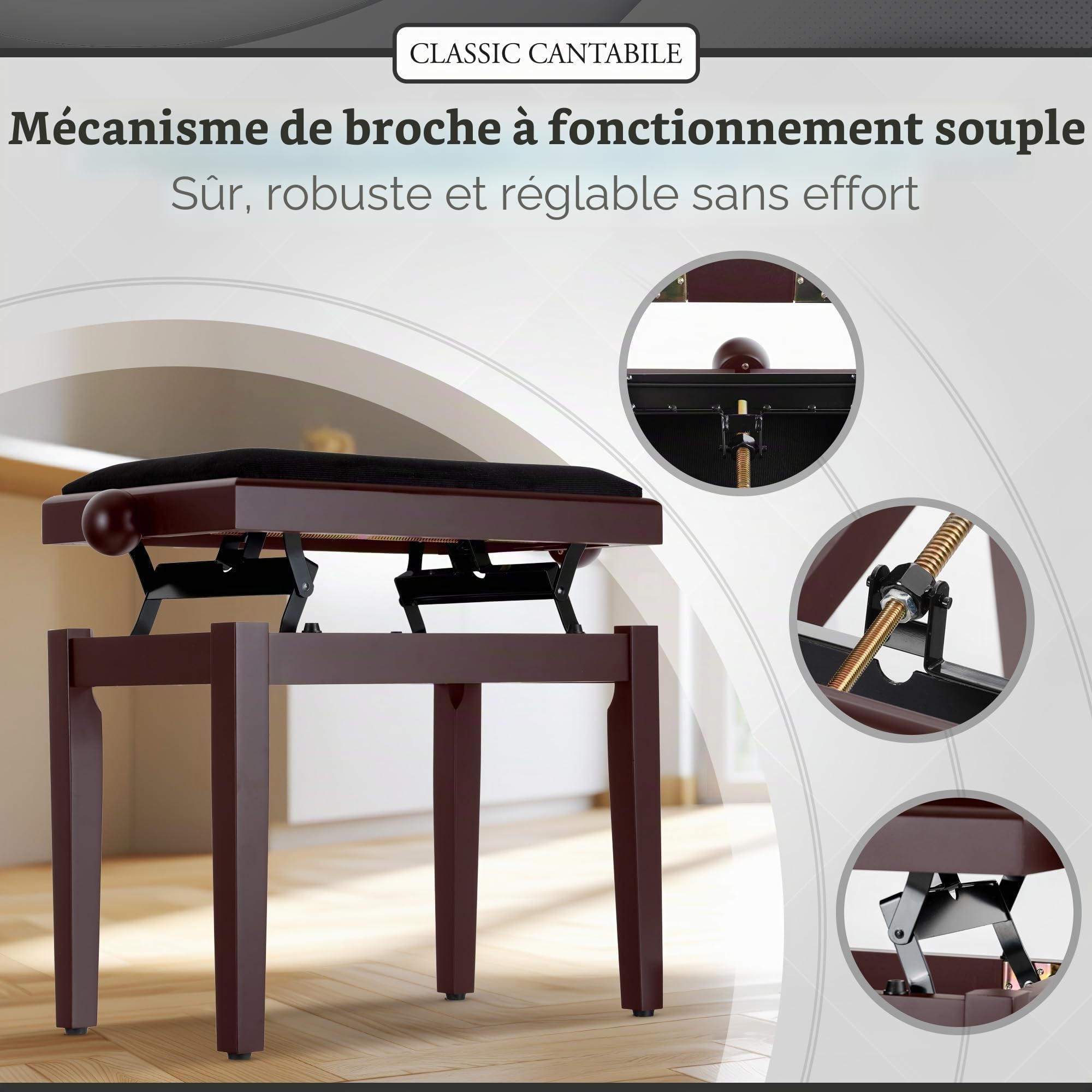 Classic Cantabile Banquette pour Piano (Bois de Rose, dépoli)