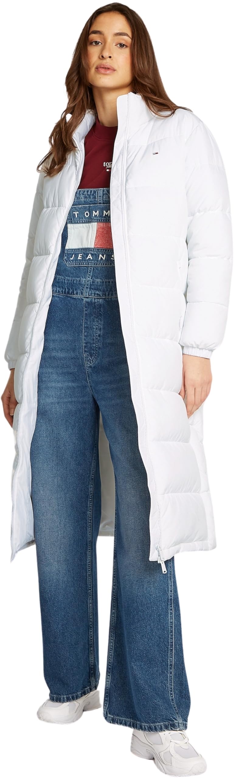 Tommy Jeans Women’s Maxi Essential Knee-Length Down Puffer Coat, White (White), XS