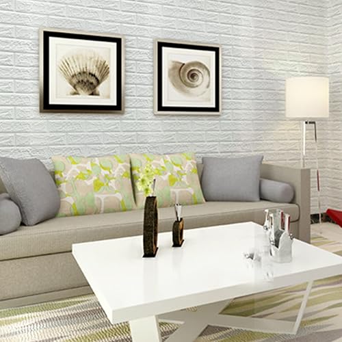 Miniatura 3 de Papel tapiz de ladrillo blanco, 10 piezas autoadhesivas, impermeables, de ladrillo sintético, paneles de pared 3D para sala de estar, dormitorio,