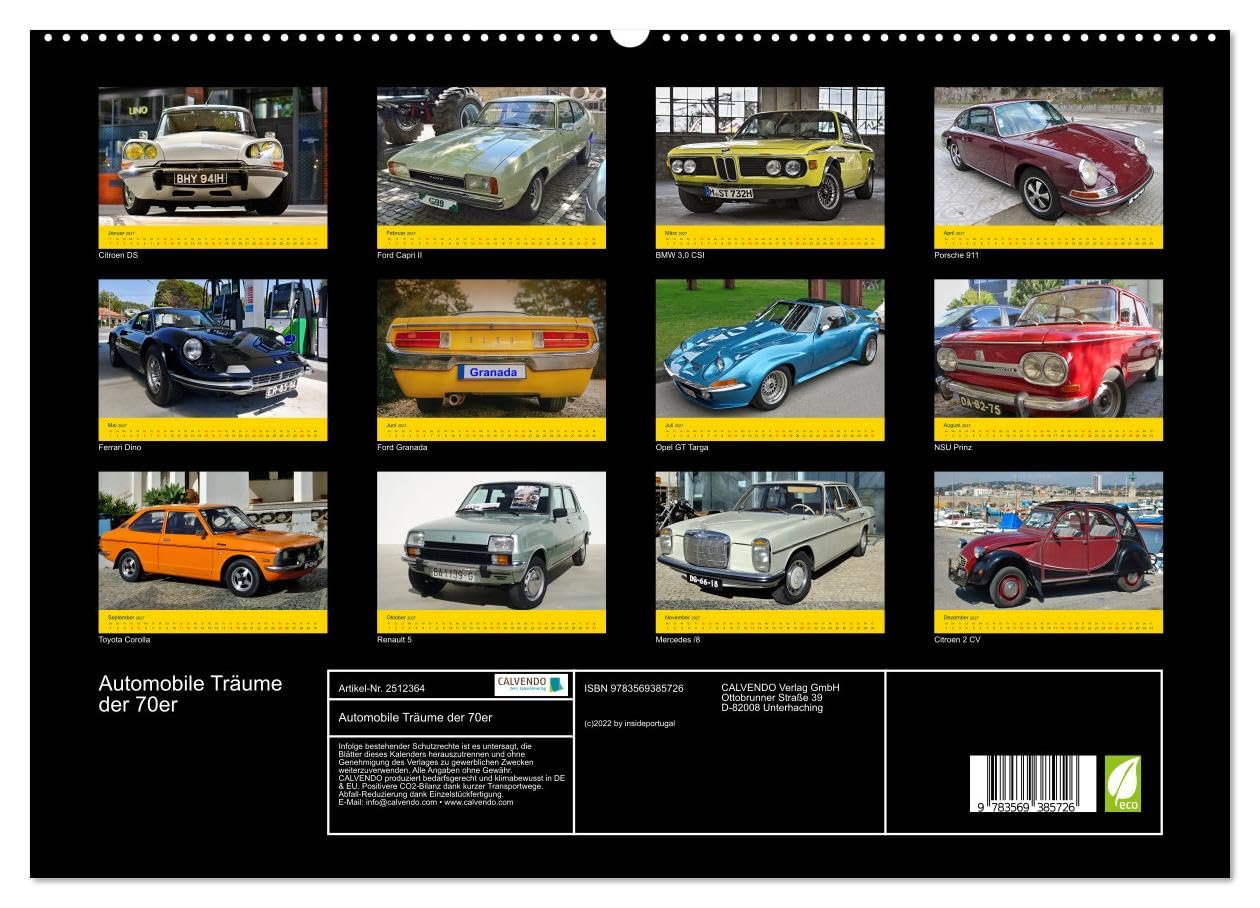 CALVENDO - Automobile Rêves des années 70 (calendrier mural 2027 de qualité supérieure DIN A2 paysage) - Impression artistique brillante : pour beaucoup étaient des voitures inaccessibles, un