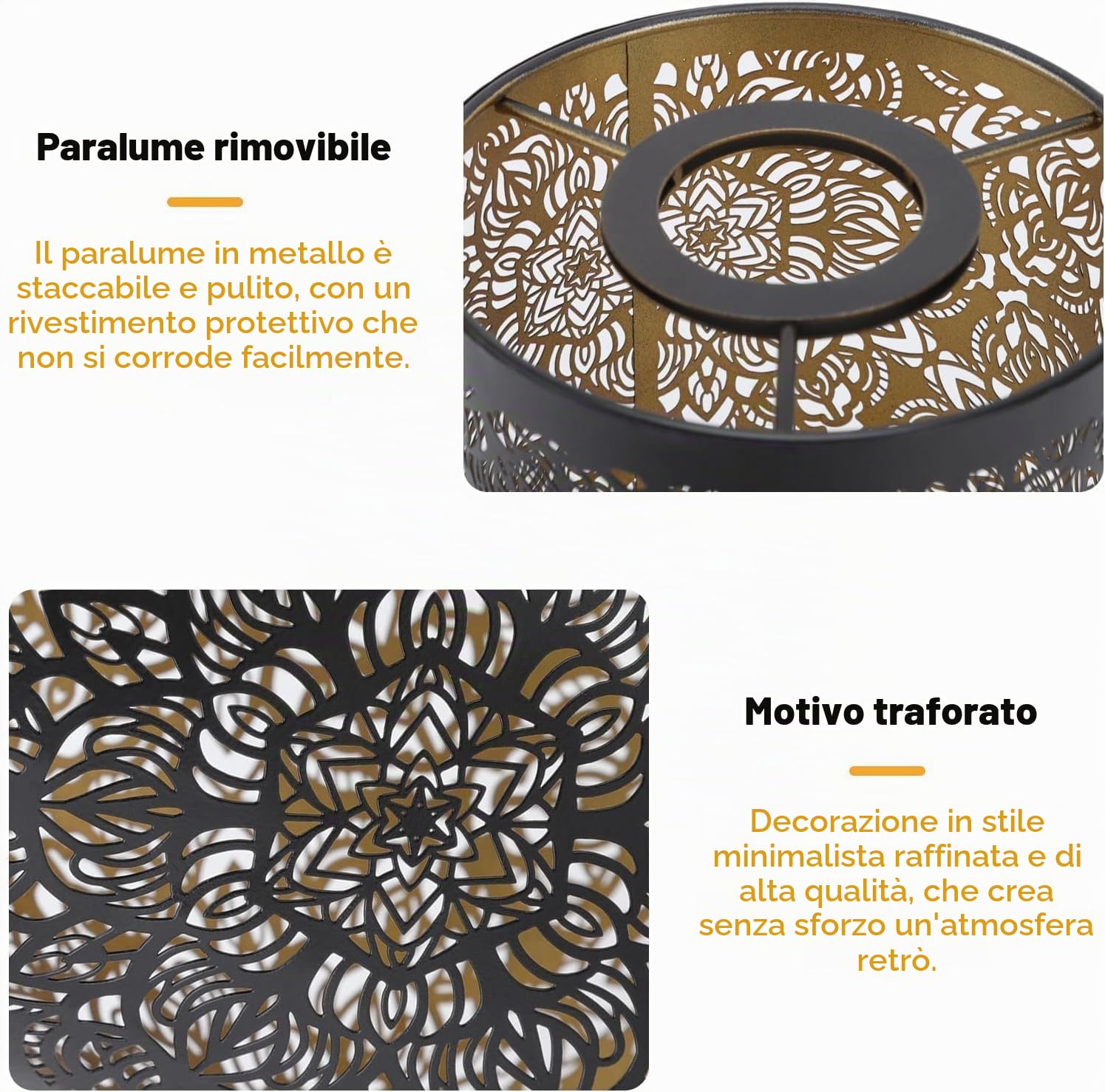 Fyearfly Nero Paralumi in Metallo, Paralume Cilindrico con Motivo Floreale per Lampada da Tavolo, Lampada da Terra e Lampada a Sospensione (7,9 x 4,7 x 4,7 Pollici)
