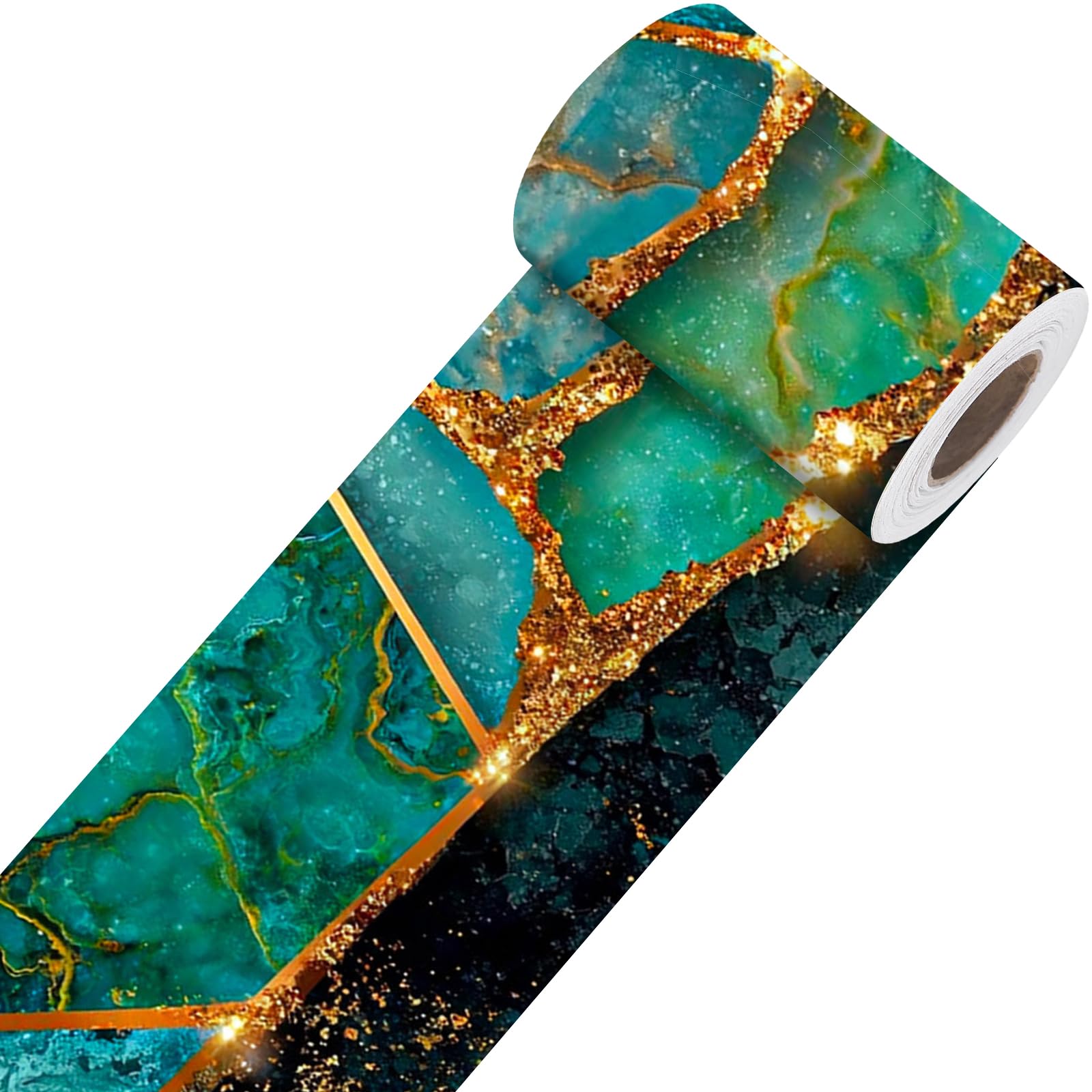 Nuxovilar Teal Gold Geometric Peel Stick Wall Border PVC 3.94x16.4'