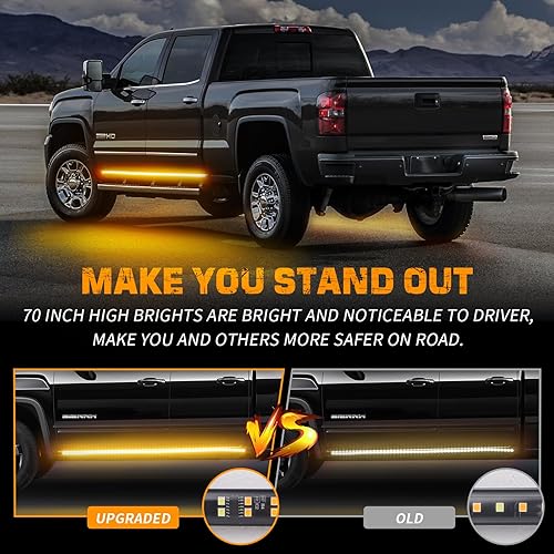 Miniatura 2 de XRIDONSEN 2 tiras de luces estroboscópicas ámbar de 70 pulgadas para camión de emergencia, 864 luces LED para estribo, barra intermitente de
