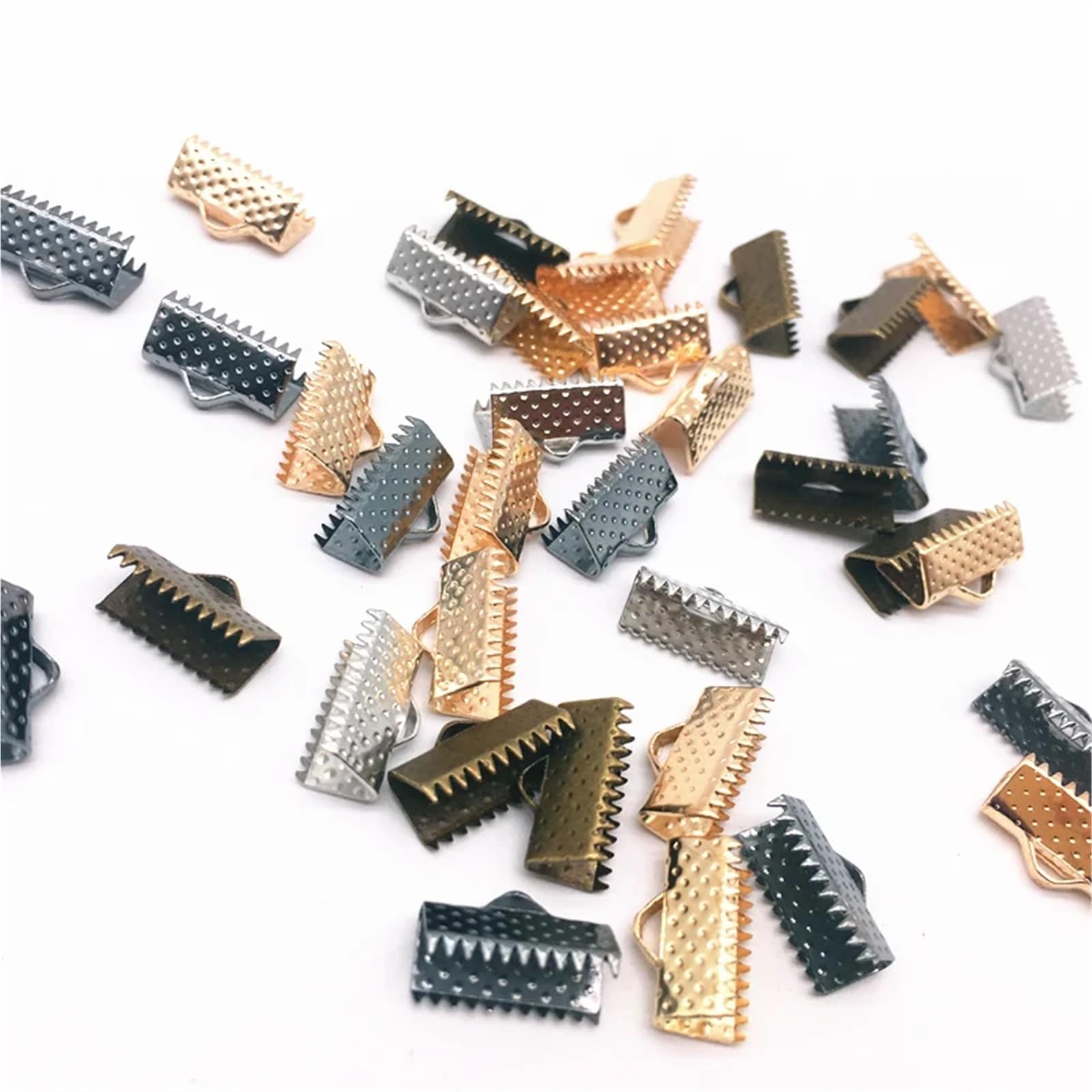 Koraliki zaciskane 500 sztuk 10mm metalowe zaciskane końcówki składane zatrzaski zaciski końcowe przewodu KC złoto/matowe srebro/brąz/srebro/czarne platerowane DIY tworzenia biżuterii(04 silver)