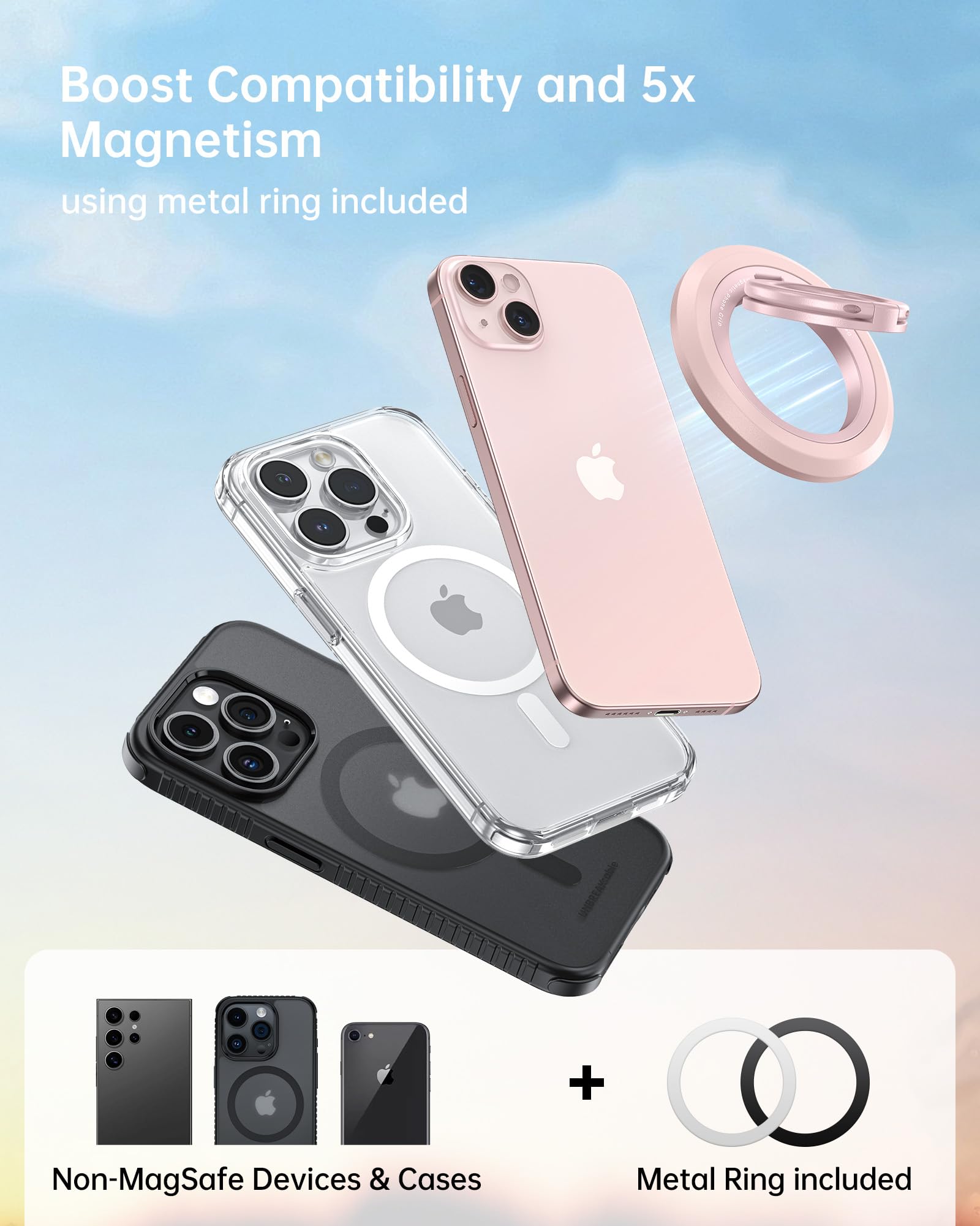 SYNCWIRE Supporto ad Anello Magnetico Cellulare per MagSafe [Confezione da 2] Rotazione a 360° Supporto Magnetico Bifacciale Compatibile con iPhone, Android, etc Accessori MagSafe