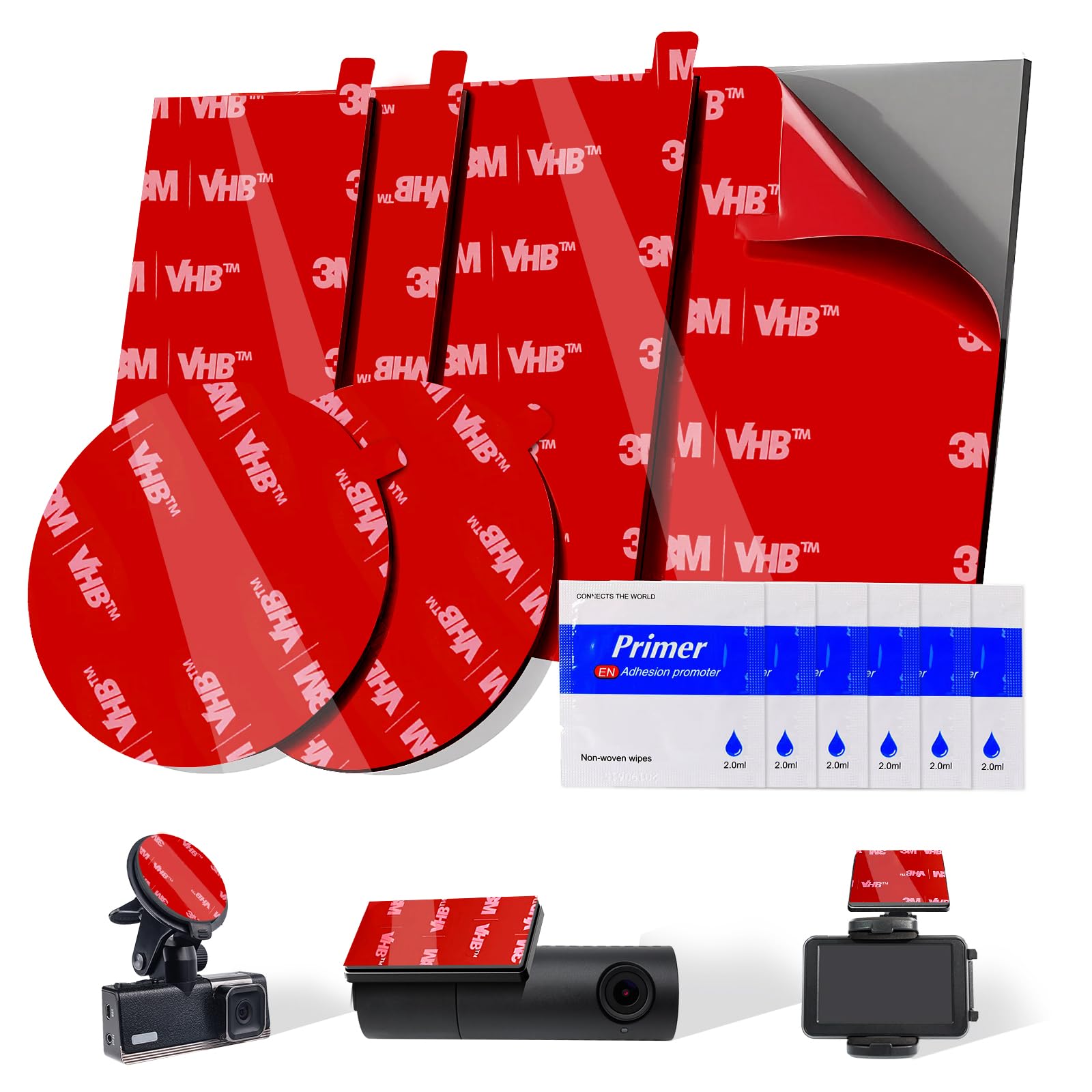 6 Pcs Dash Cam Adhesive Pads, Double Sided Tape for Car Dashboard,VHB Heat Resistant Tape for Windshield,Heavy Duty Sticker for Car Phone Holder and Dash Cam