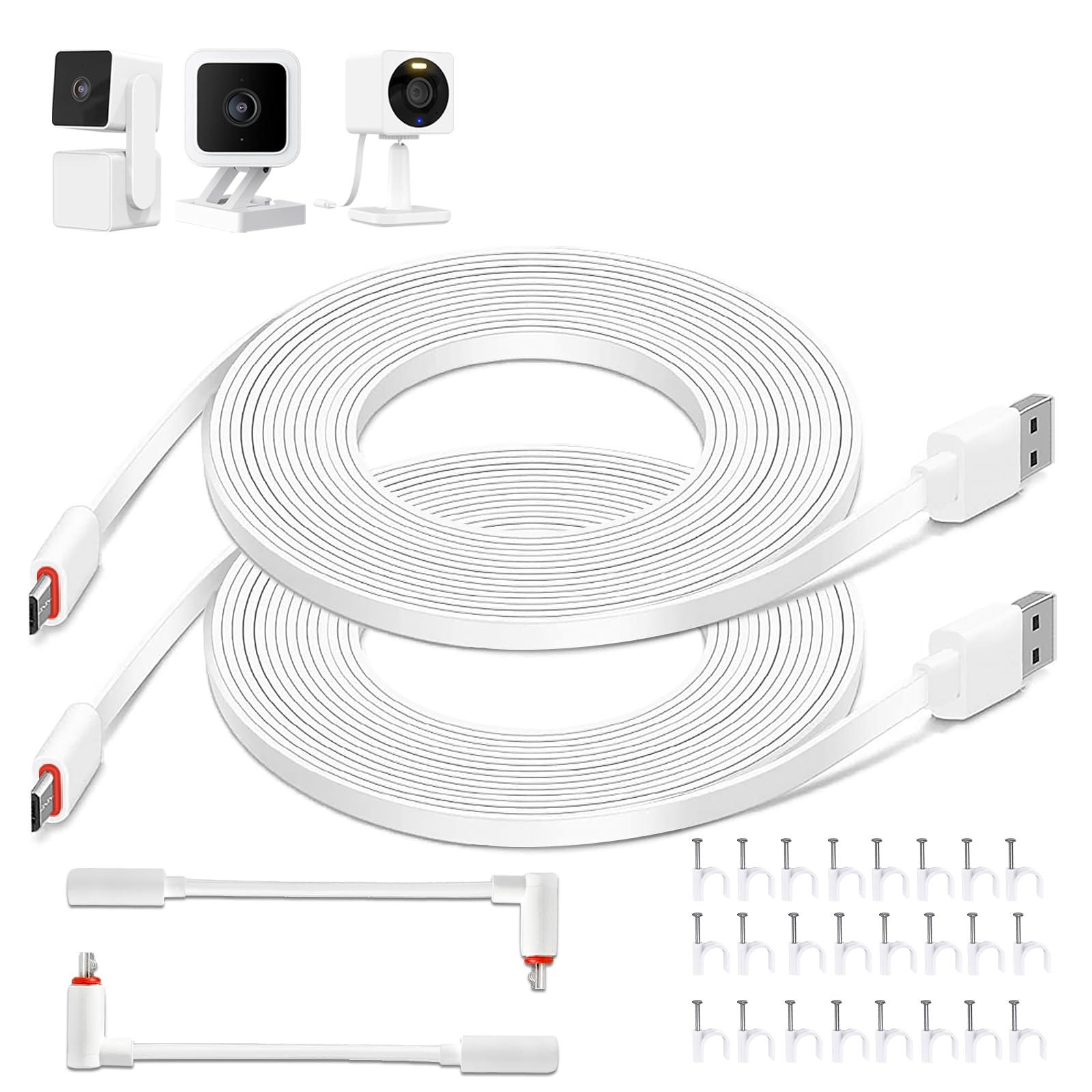 LFFW 20 FT Camera Extension Cable for Wyze Cam v3/v4, Wyze Cam Pan v3, Wyze OG, Wyze Cam v3 Pro, Long Micro USB Cable (Not for Battery Cam) – Flat