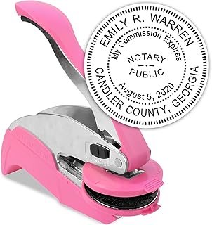 MaxMark Notary Seal Round Pink Embosser for Georgia State - Includes Gold Burst Seal Labels (42 Count)