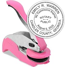 MaxMark Notary Seal Round Pink Embosser for Georgia State - Includes Gold Burst Seal Labels 42 Count