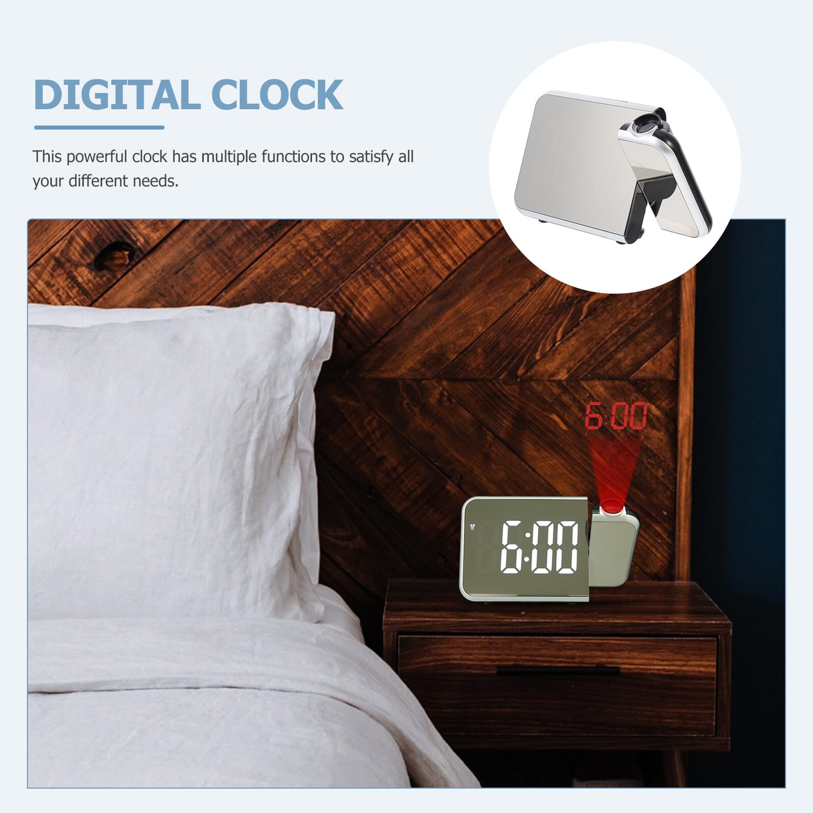 Cabilock Negro Reloj Despertador Digital de Proyección, para Dormitorio