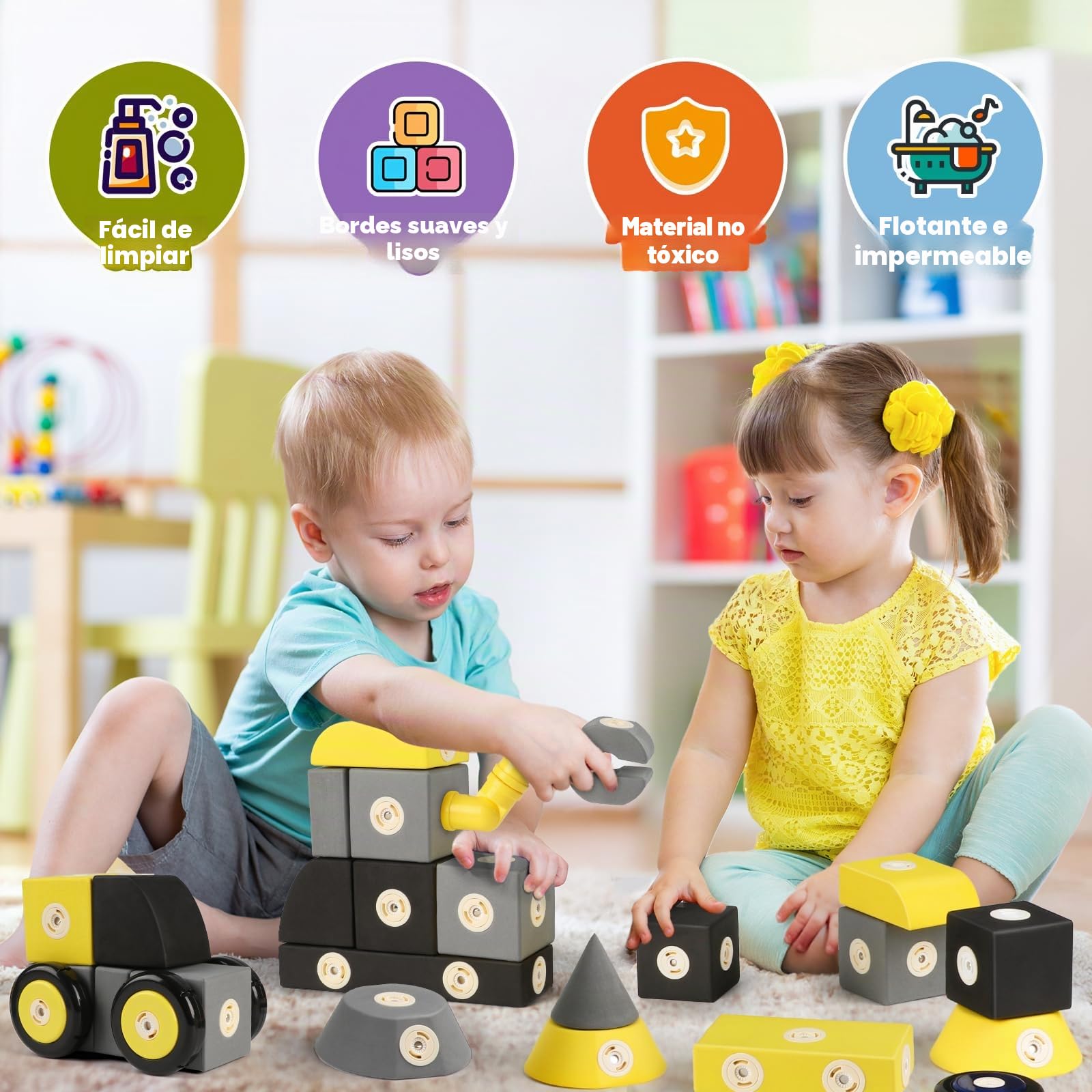 Bloques magnéticos de espuma para niños de 1-3 (30 piezas), bloques de robot para niños, juguetes sensoriales STEM para niños de 1, 2 y 3 años, regalos de cumpleaños para niñas y niños de 1 a 3 años