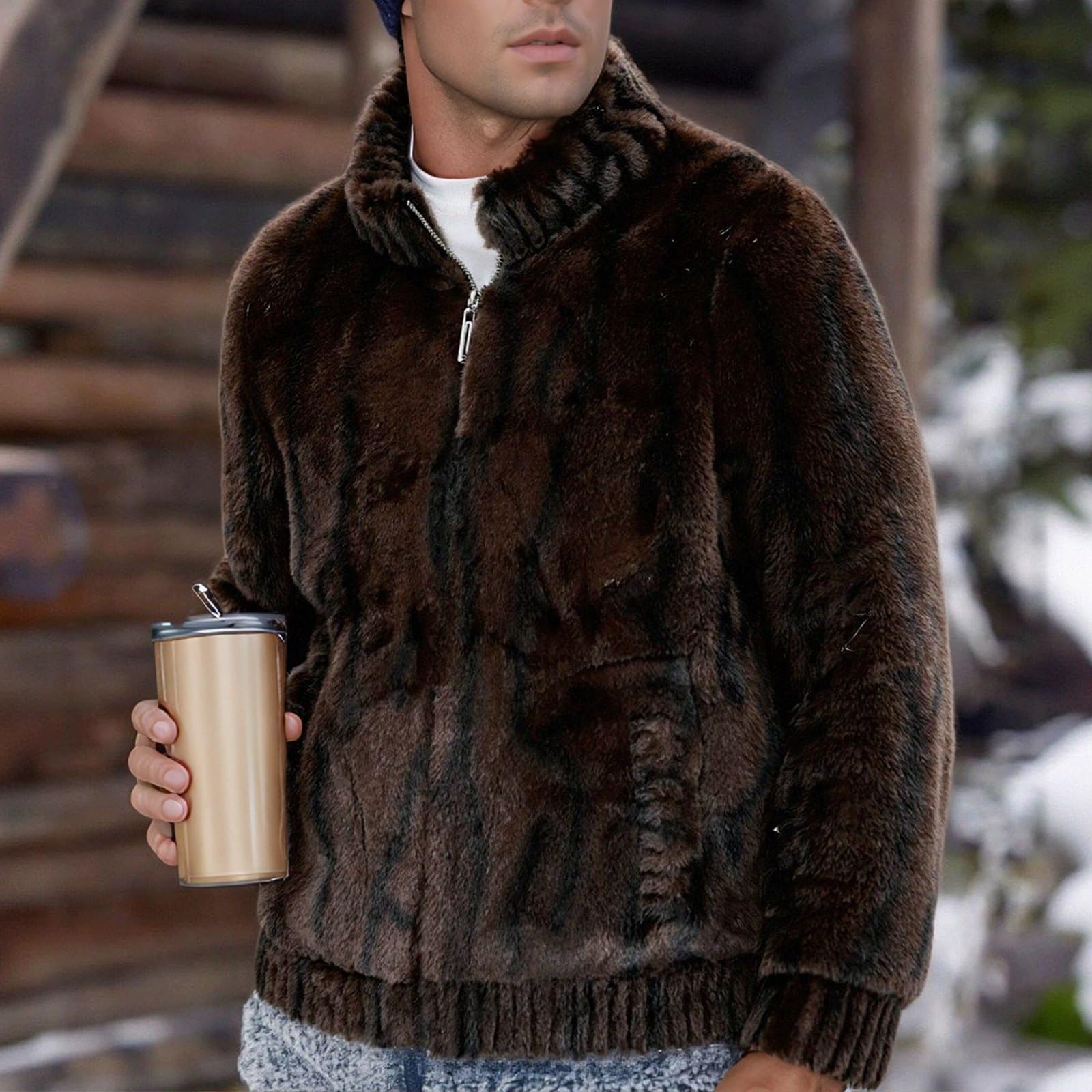 Generisch Chaqueta de forro polar reversible, cálida, cremallera completa, resistente al viento, forro suave, abrigo para exteriores, senderismo, camping, ropa de invierno informal, alternativa con