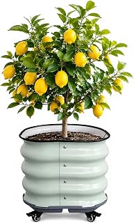 Rolling Metal Planter Pot, Garden Planter Pot with Wheels for Backyard Portable Planter Pot for Flowers Vegetables