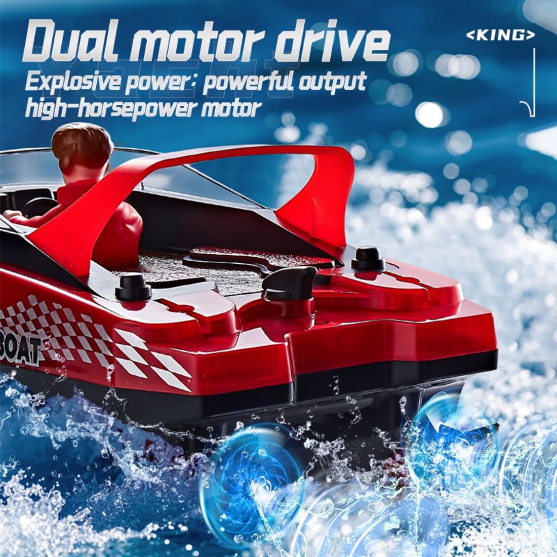 HJ821 - Lancha rápida a control remoto para adultos, 2.4 GHz de doble hélice de alta velocidad RC lancha de carreras con luces, modelo de embarcación eléctrica para piscina, lago
