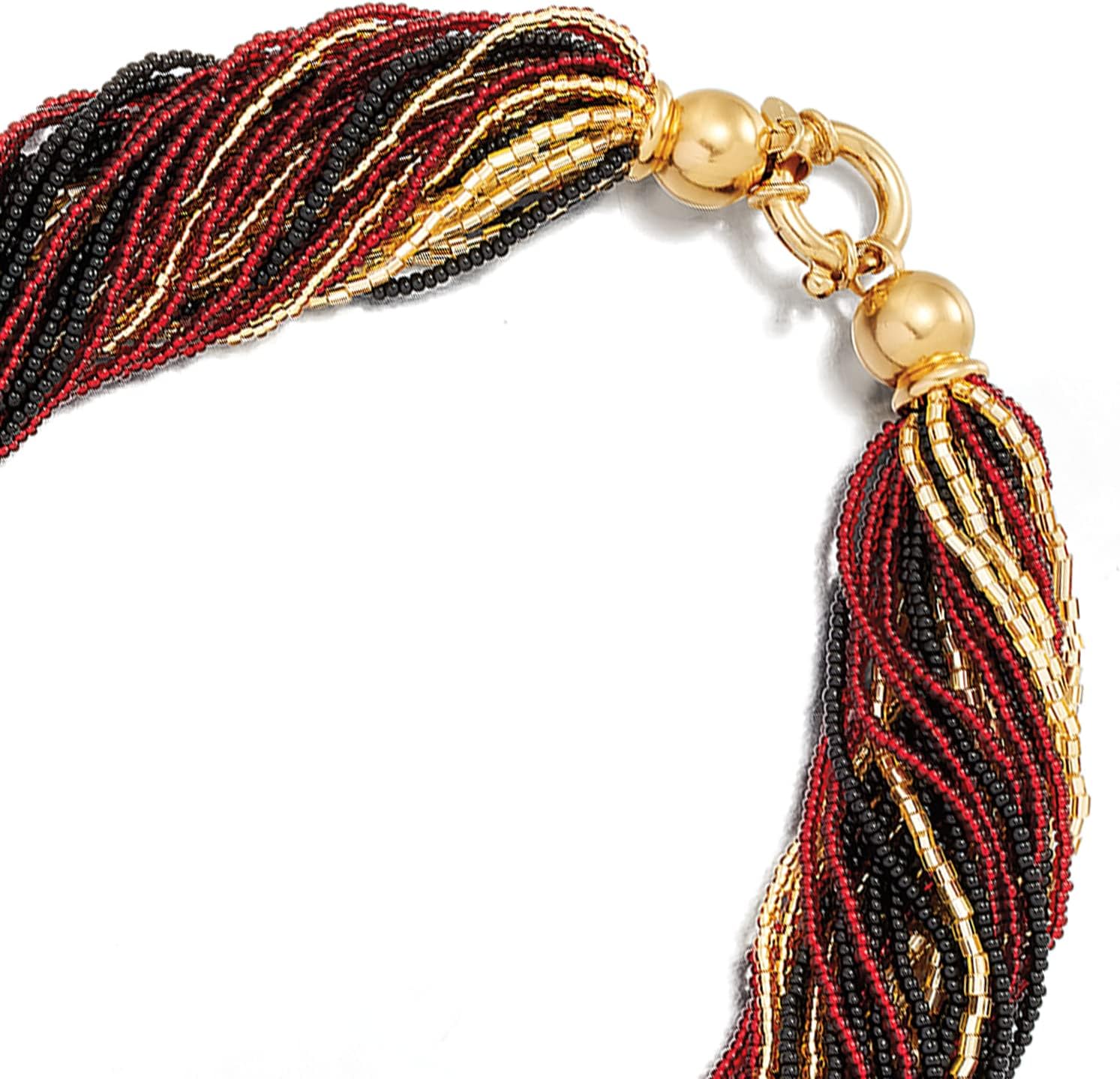 Ross-Simons Italian Red, Black and Golden Murano Glass Bead Torsade Necklace With 18kt Gold Over Sterling