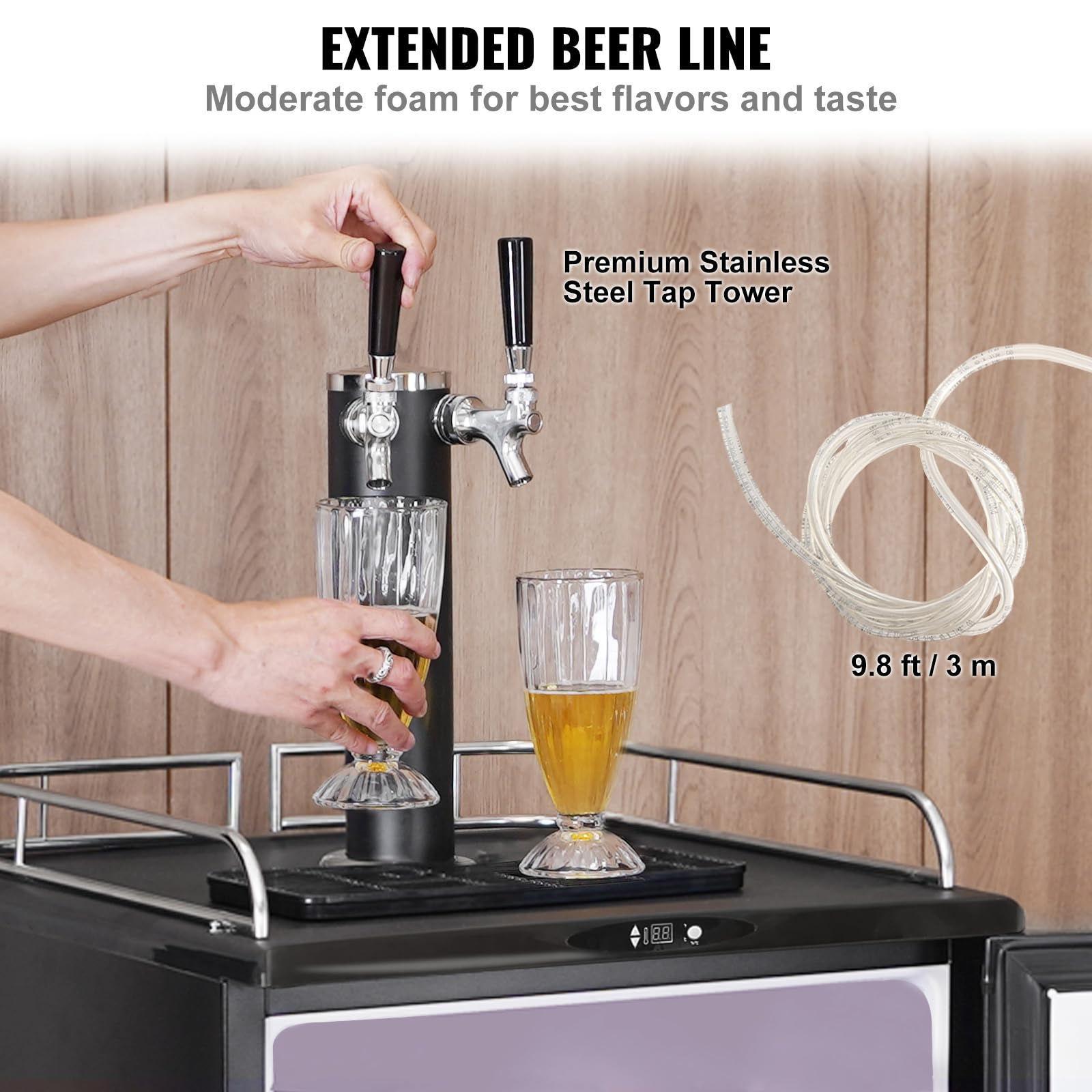 Happybuy Dual Tap Beer Kegerator - Full Size Keg Refrigerator With Shelves, Co2 Cylinder, Drip Tray & Rail, 32°F - 75.2°F Temperature Control, Fits 1/6, 1/4, 1/2 Barrels, Black on Fridge.com - View 5