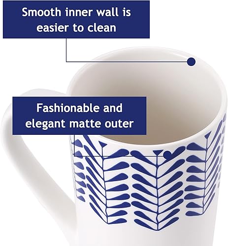 Miniatura 5 de YouPeng Juego de tazas de café grandes, tazas de cerámica con asa grande, taza de café alta para hombres o mujeres con patrón pintado a mano azul,