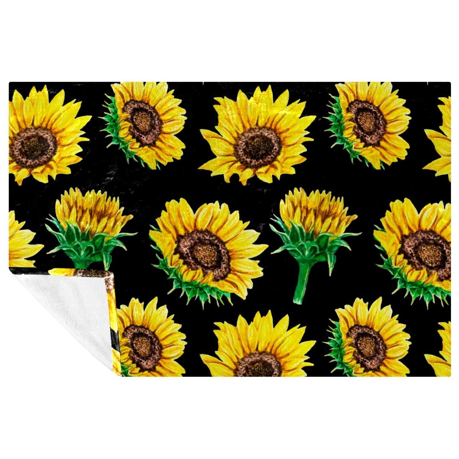 Couverture plaid tournesol aquarelle 150x100 cm pour lit et canapé