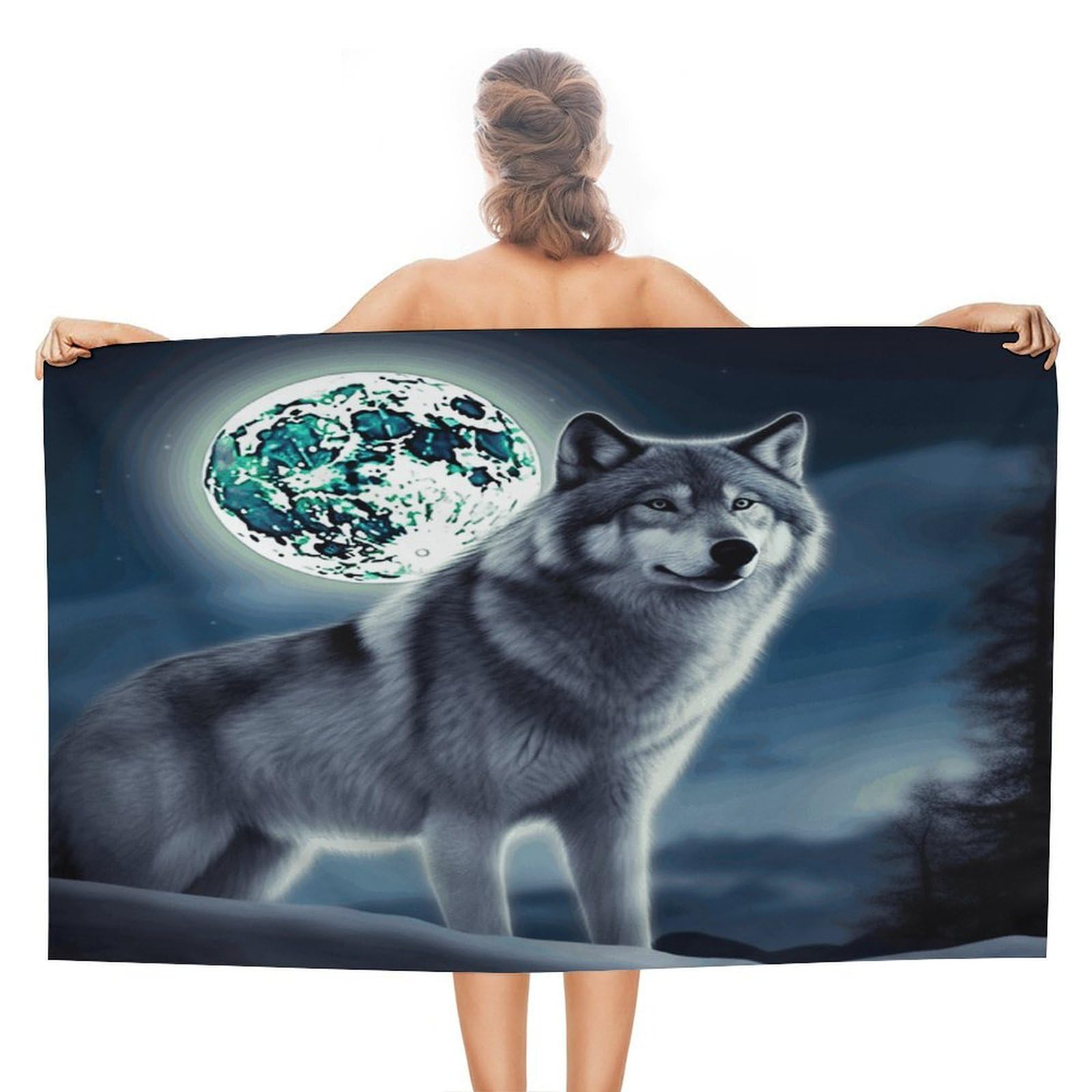 VstaDank Wolf Under Moon Bath Towel Stylish Double-Faced Pile Travel Towel Soft Absorbent Beach Towel for Pool Swim Sports Camping Adults Gift 51X31 Inch