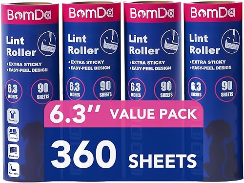 Rodillo de pelusa de superficie grande extra pegajoso, rodillo gigante de pelusa de 6.3 pulgadas para pelo de mascotas, 360 hojas4 repuestos,