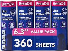 BomDa Large Surface Lint Roller for Pet Hair Extra Sticky, 6.3'' Giant Lint Rollers with Long Extendable Handle for Clothes, Carpet, Floor, Cat and Dog Hair Remover (4 Refills(360 Sheets))