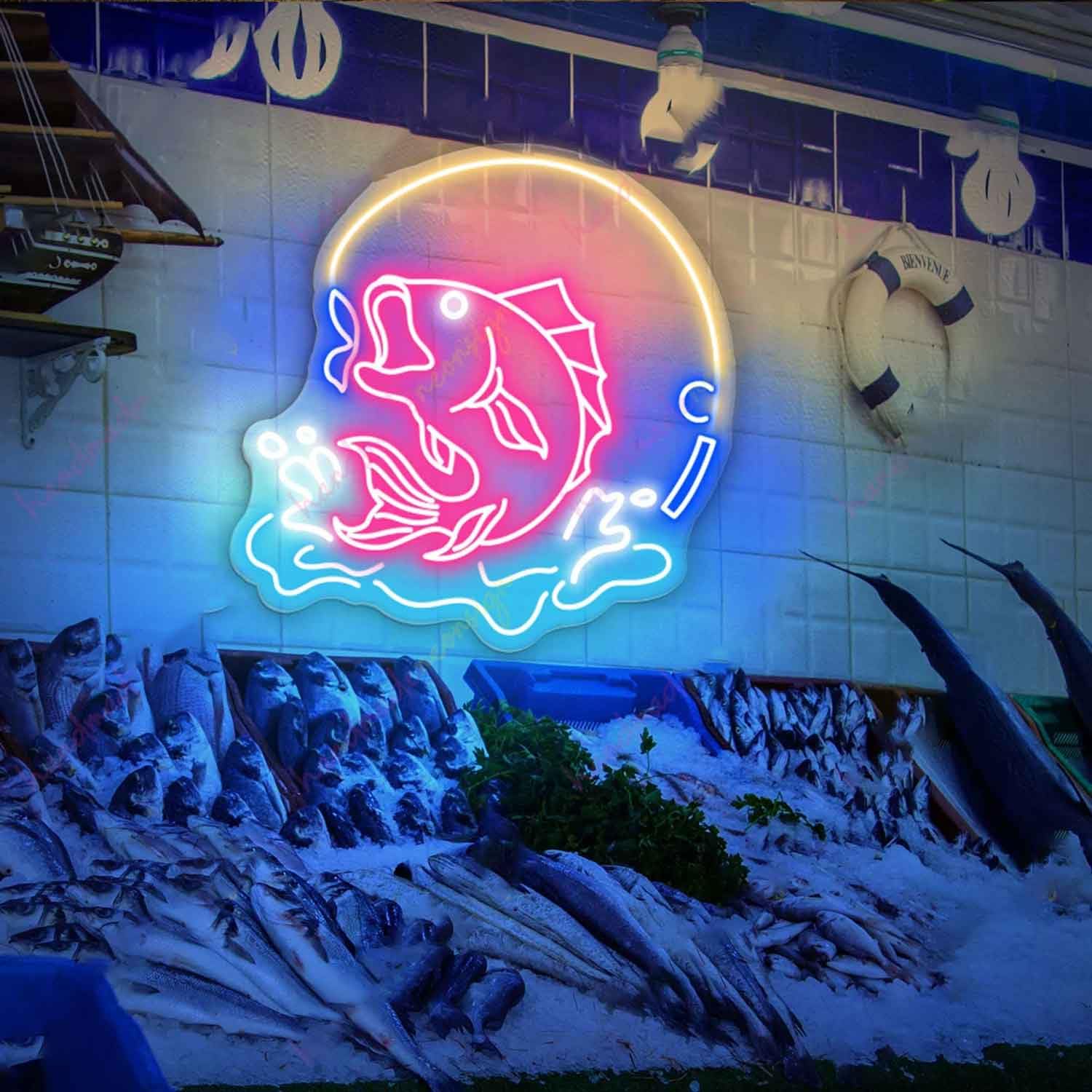 Fish Neon Sign for Wall Decor Dimmable Art for Man Cave Bedroom Room Lights Light Up s Decorations Birthday Party — image 1