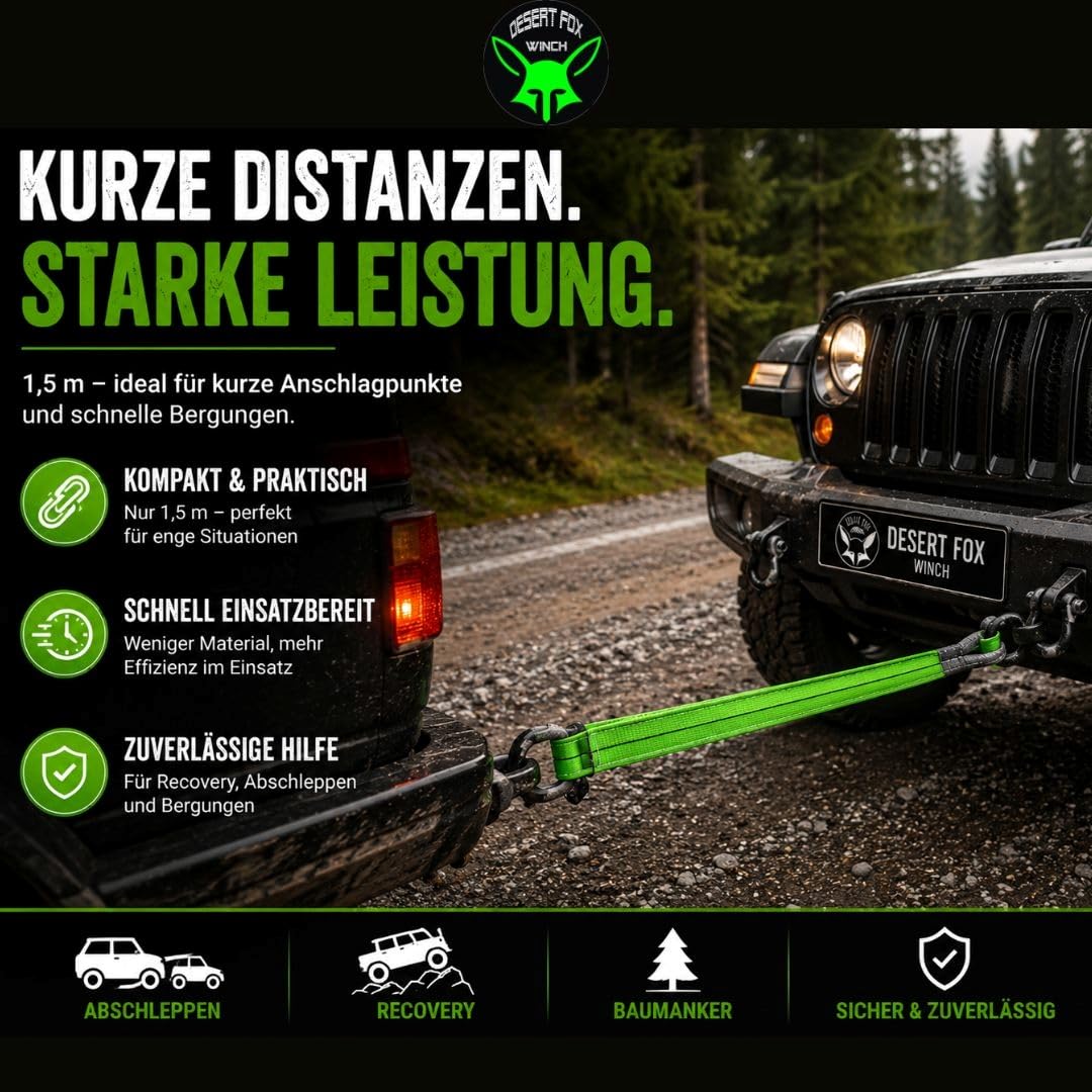 Bergeset mit 1,5 m Bergegurt nach EN 1492-1 und 2 x 3/4 Zoll Schäkel - Baumgurt, Anschlaggurt, Recovery Set für Offroad, Forst und Geländewagen