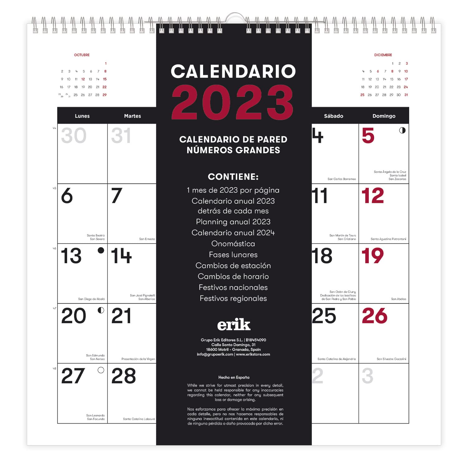 Grupo Erik 2023 Calendar Generic - 2023 Wall Calendar with FSC Certificate, 2023 Calendar with Moon Phases - Monthly Calendar 30x30cm - Calendar 12 Months, CP23105