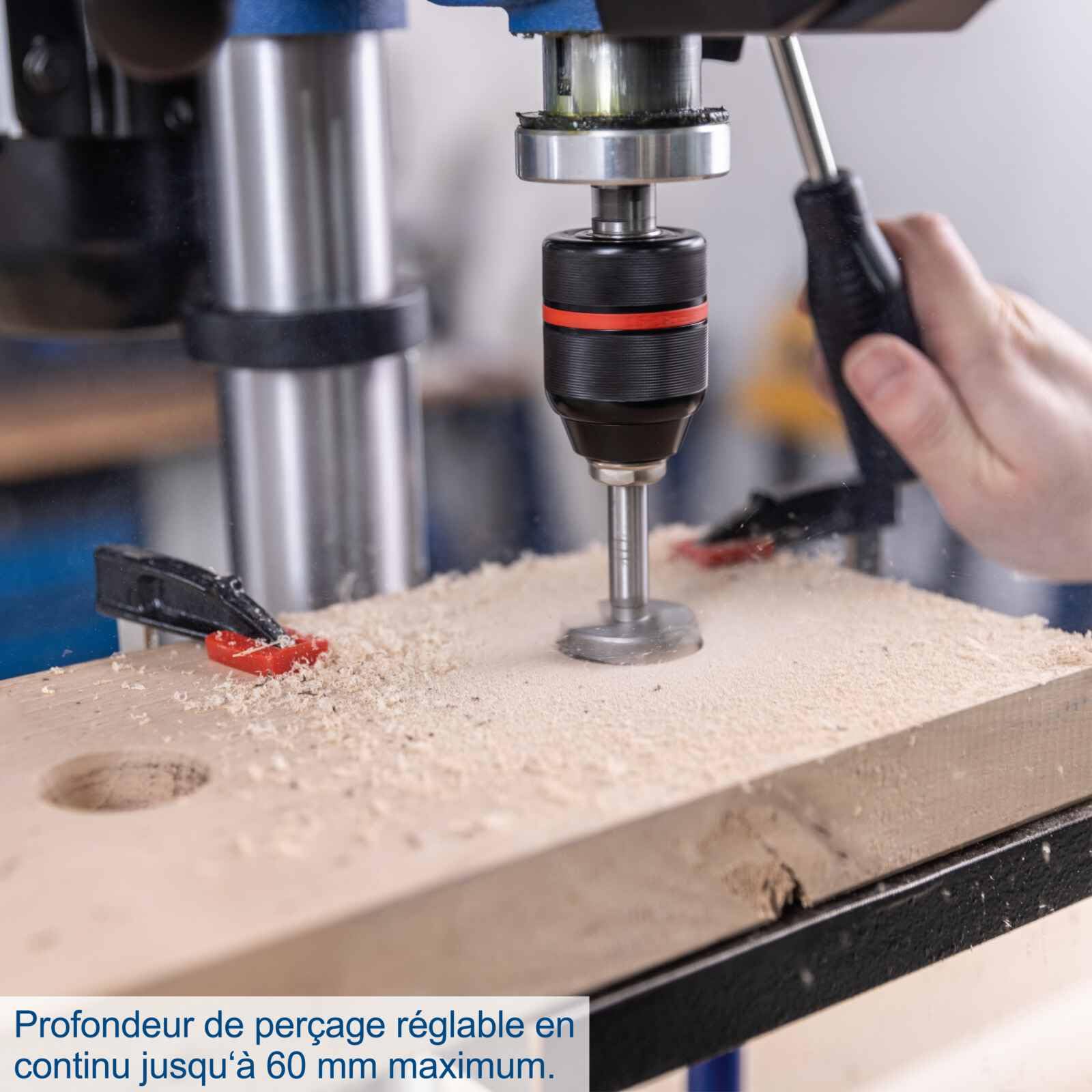 Scheppach Perceuse à colonne TBM250Vario - 600W - table 198 x 194 mm - 450-2580 tr/min - inclinable - mandrin 1,5-13 mm - profondeur de perçage 60 mm