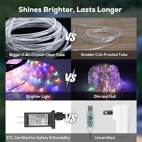 Miniatura 6 de Cuerda de luces LED impermeables de 100 pies con control remoto, 8 modos y 4 luces de tubo de brillo para Navidad, dormitorio, patio, exterior,