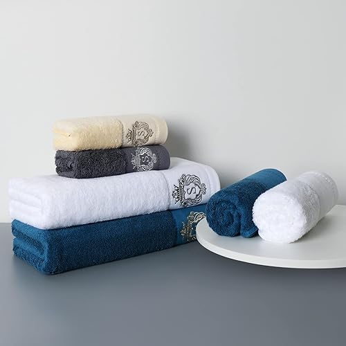 Miniatura 6 de Juego de toallas de baño de lujo, súper suaves y altamente absorbentes, 100% algodón, para regalos (azul-A)